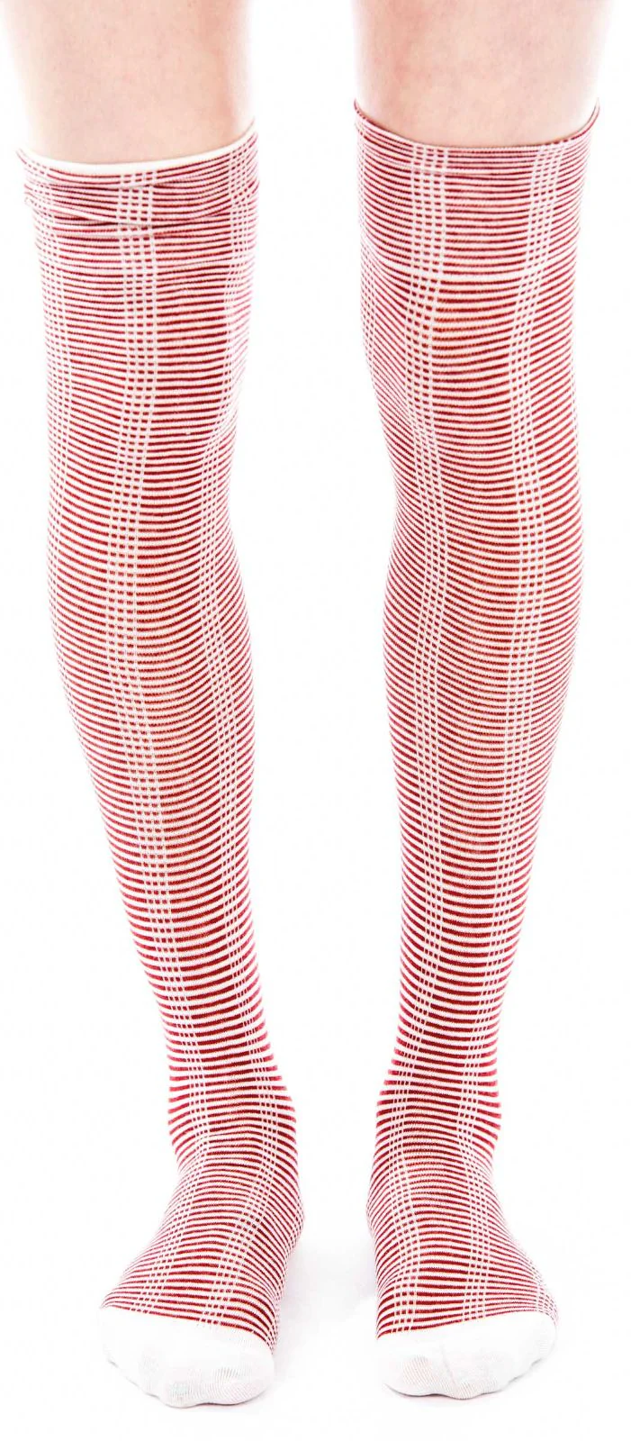 Striped Thigh High Socks - Red - Image 7