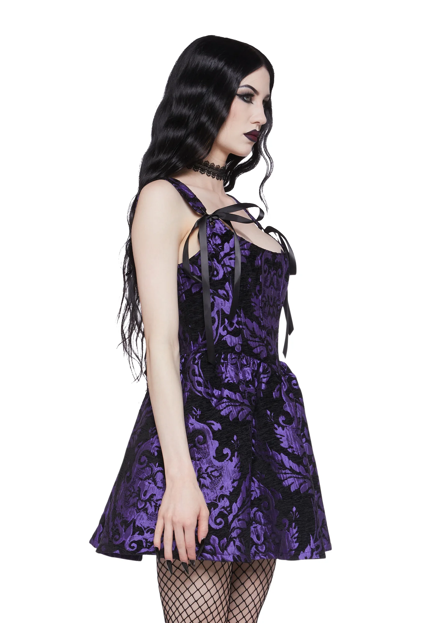 Sultry Sins Brocade Mini Dress - Purple - Image 3