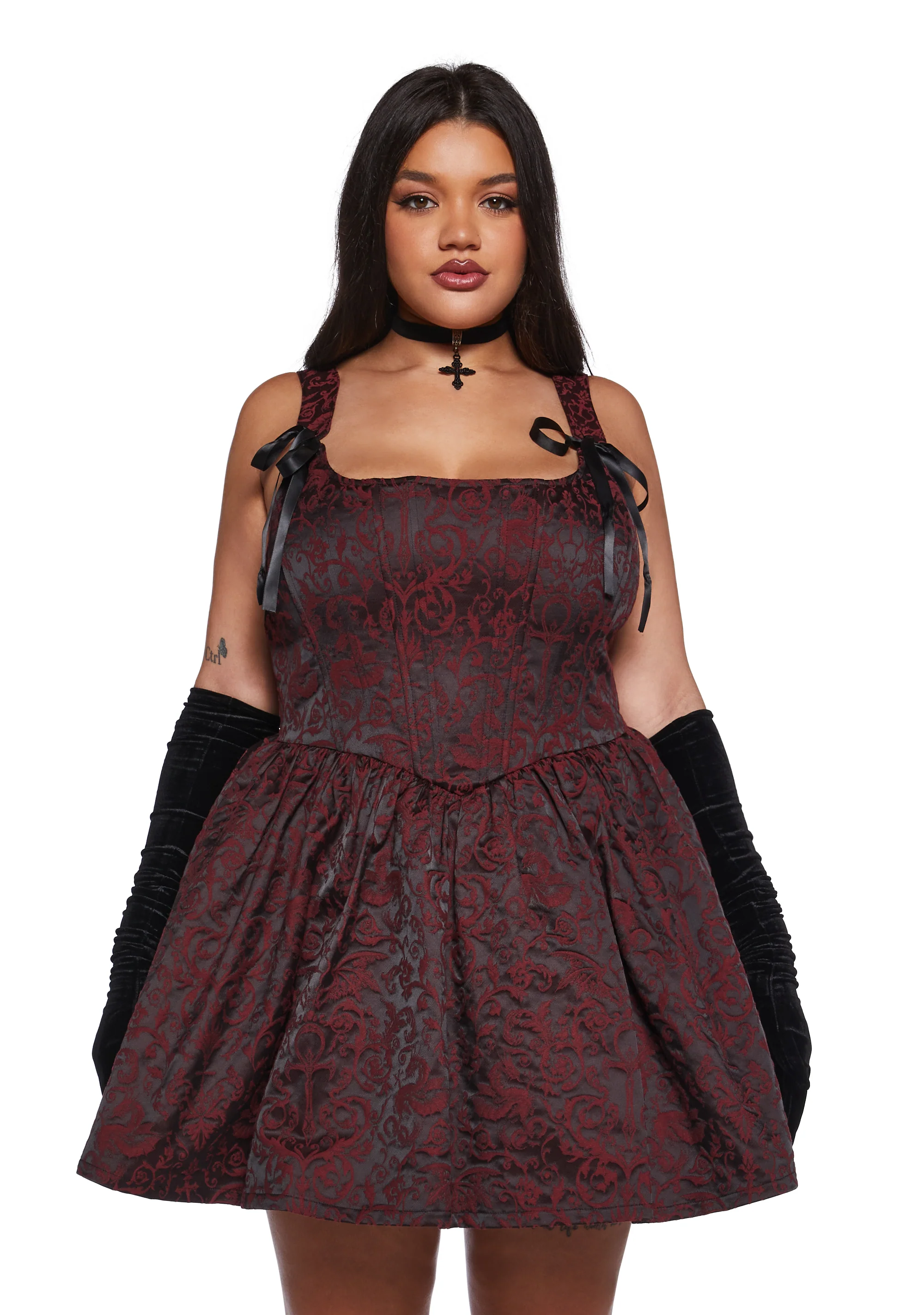 Sultry Sins Brocade Mini Dress - Red - Image 2