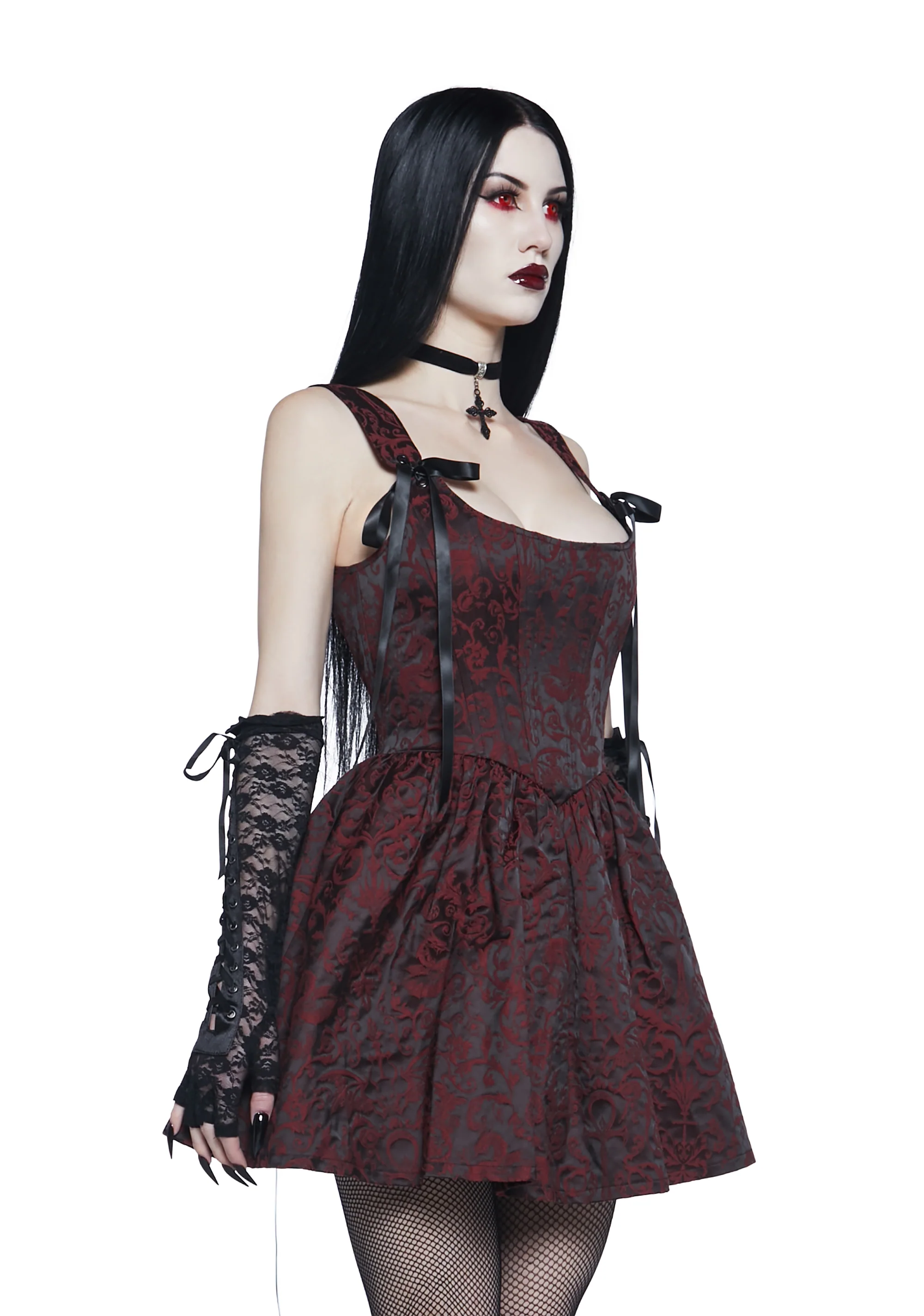 Sultry Sins Brocade Mini Dress - Red - Image 4