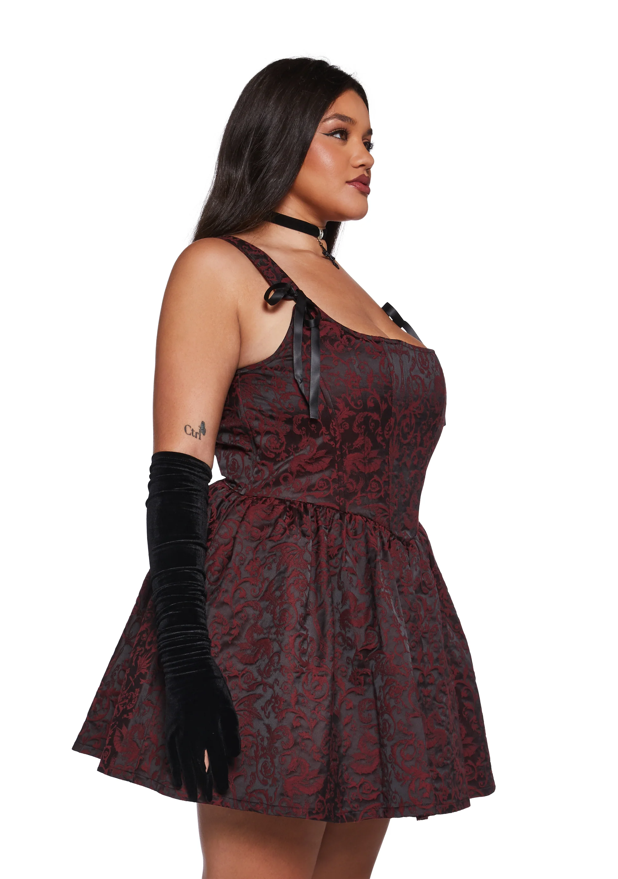 Sultry Sins Brocade Mini Dress - Red - Image 8