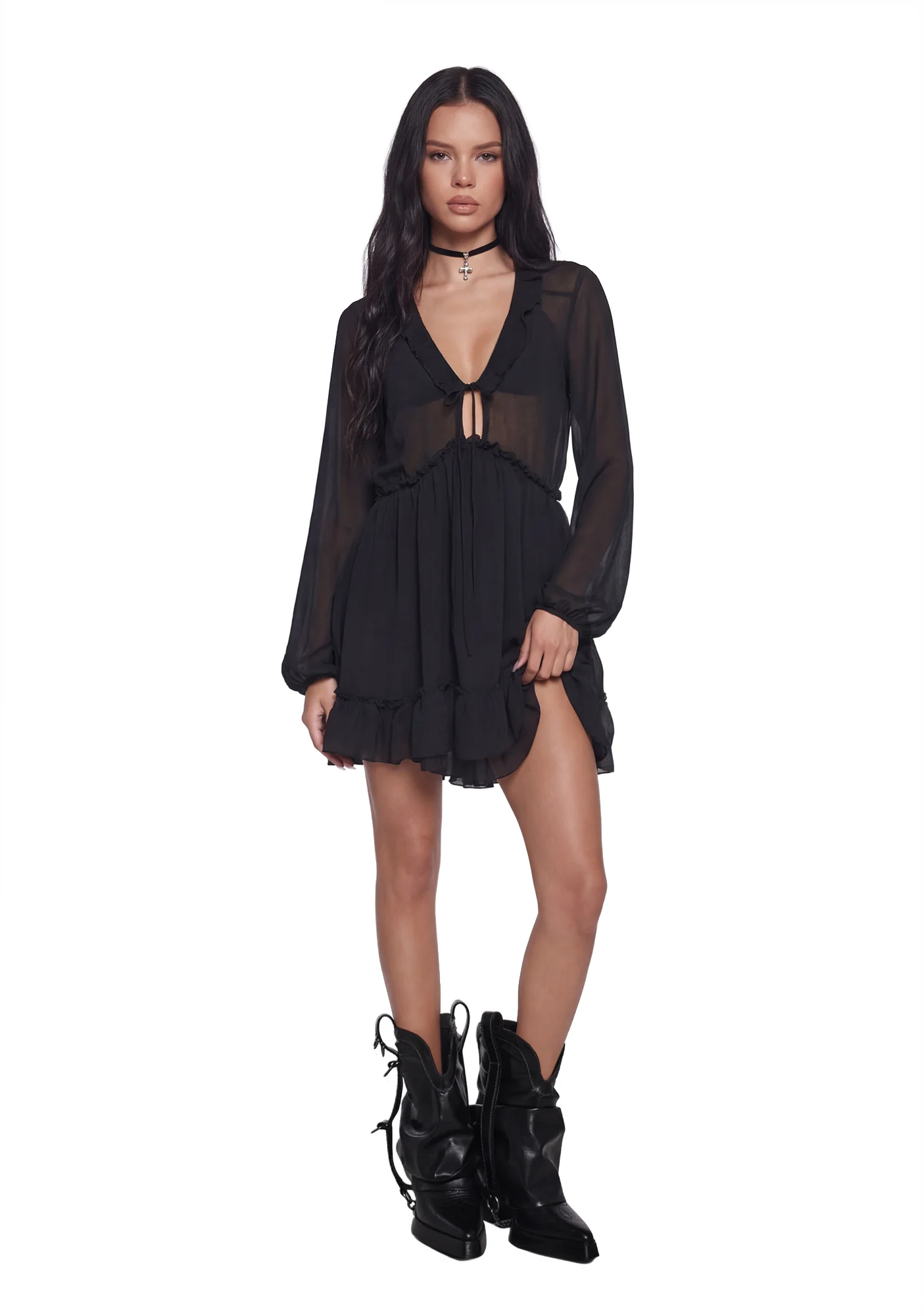 Sunset Chaser Babydoll Dress - Black - Image 2