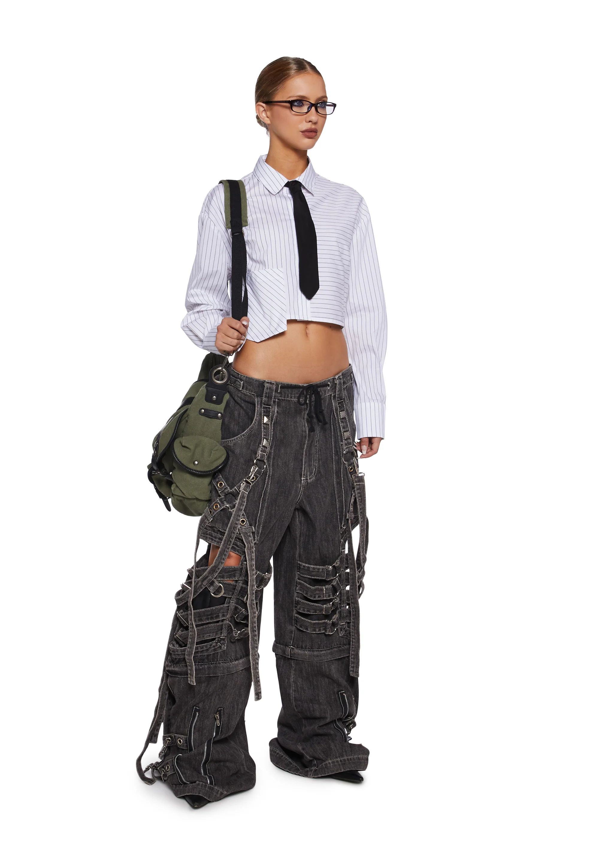 Super Cut Out Wide Leg Pants - Black - Image 2