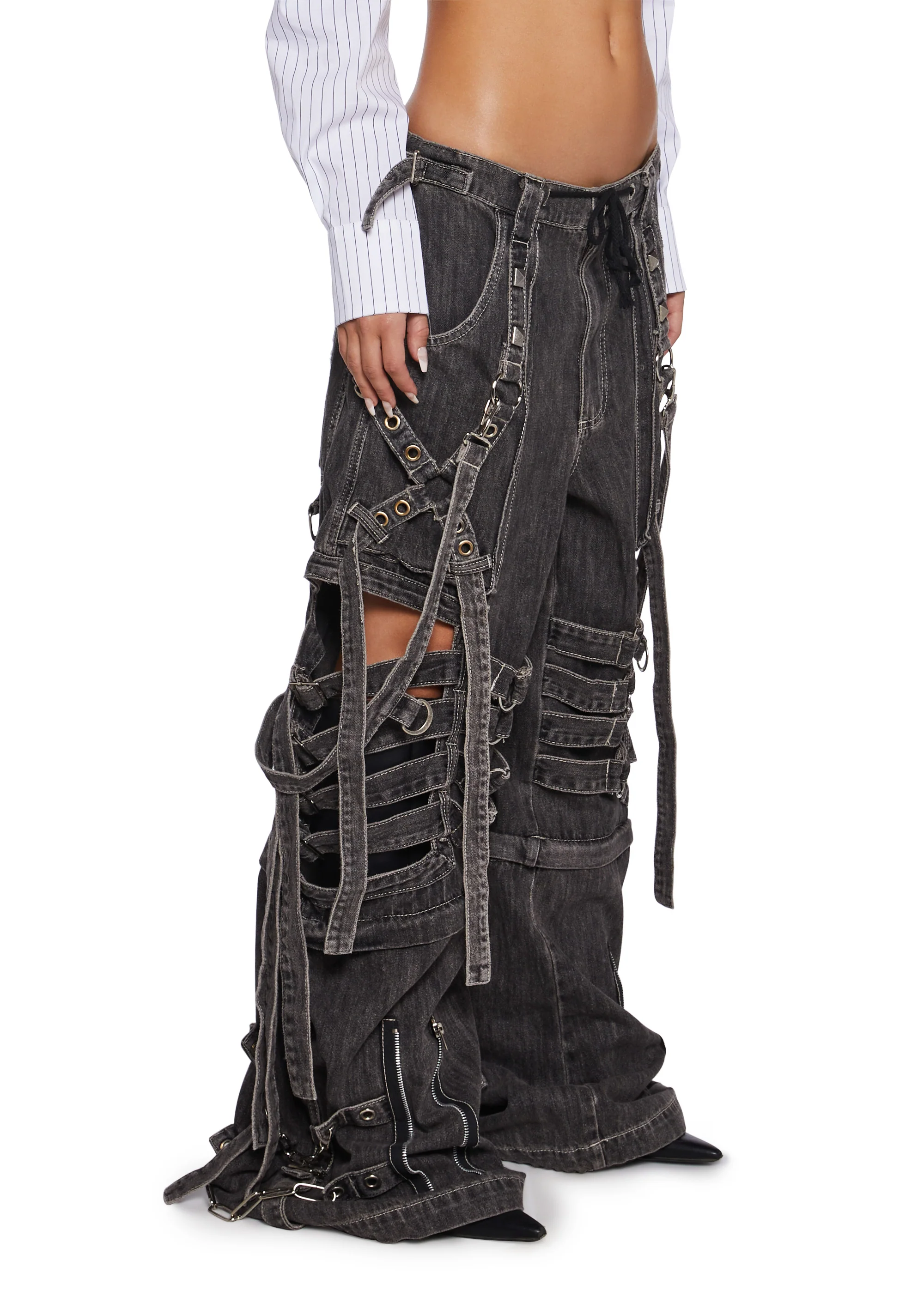 Super Cut Out Wide Leg Pants - Black - Image 3