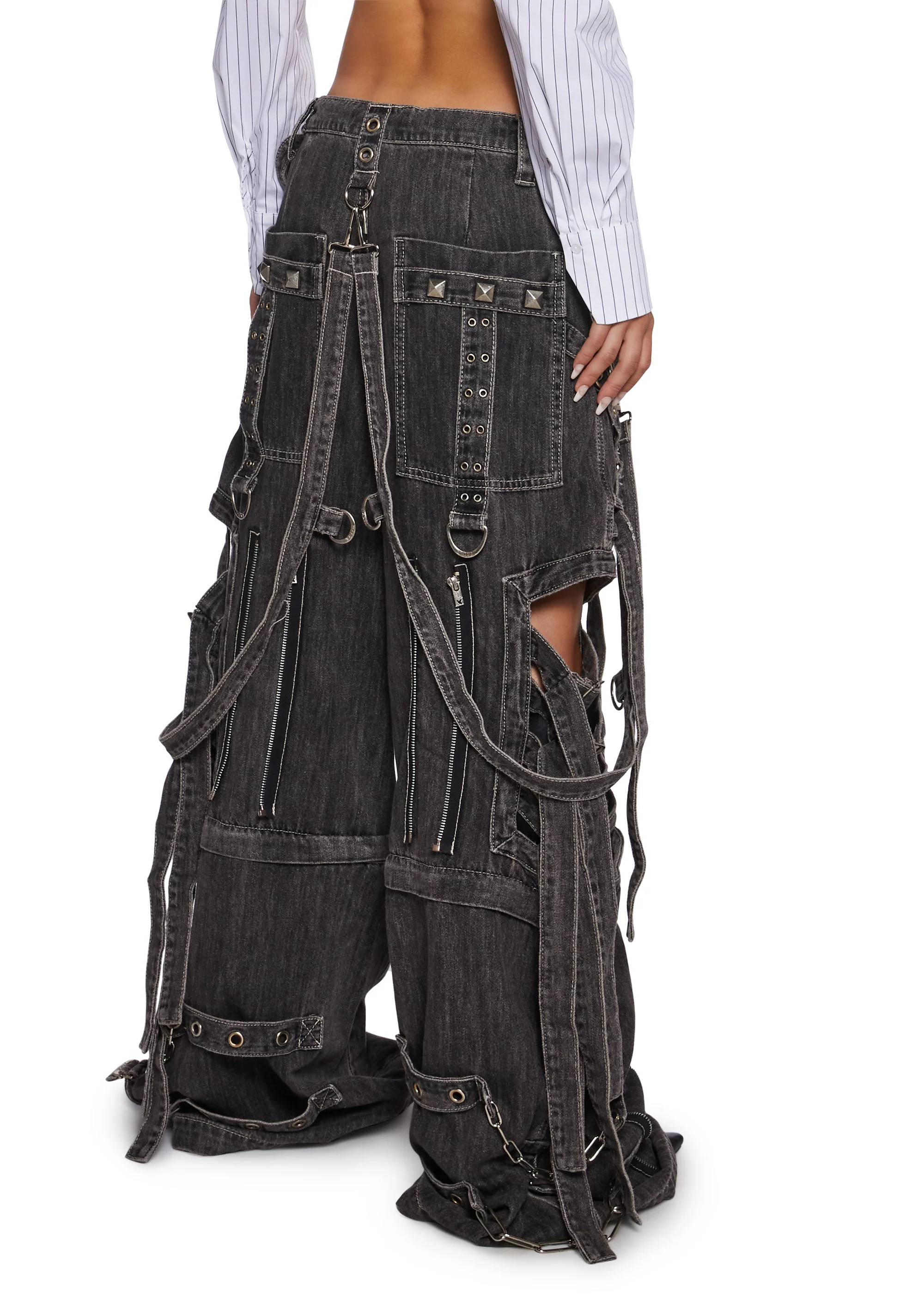 Super Cut Out Wide Leg Pants - Black - Image 4