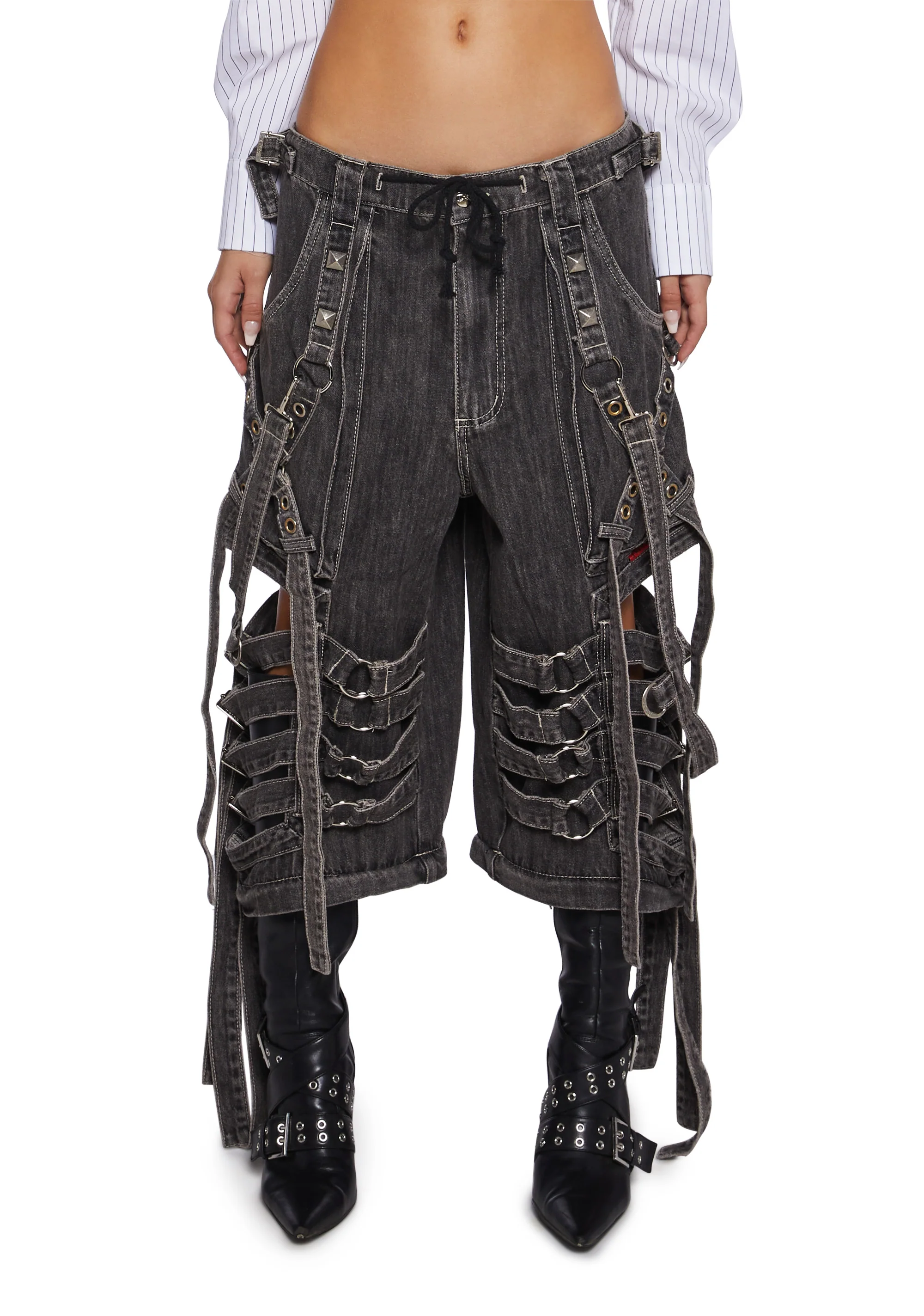 Super Cut Out Wide Leg Pants - Black - Image 5