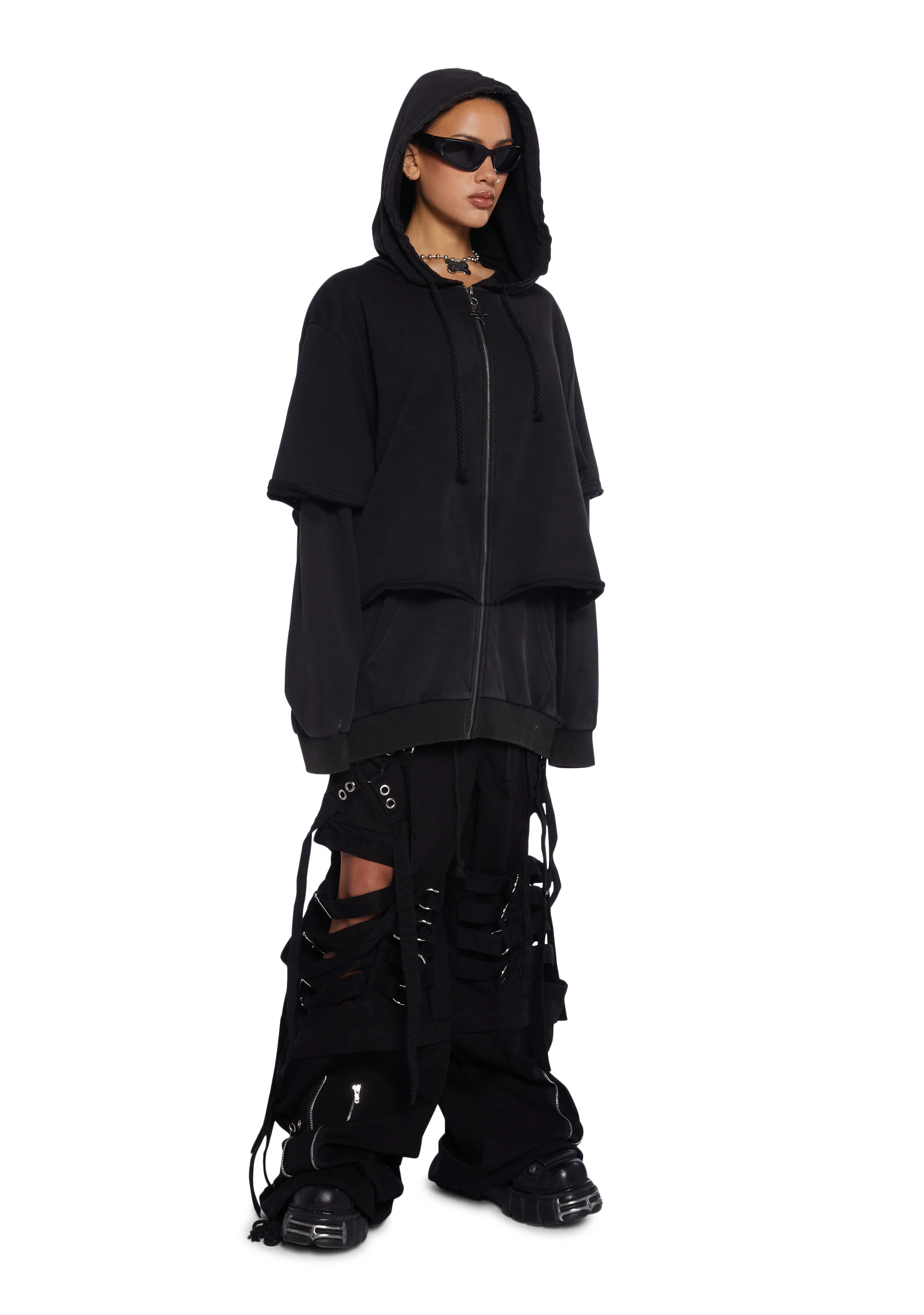 Super Cut Out Wide Leg Pants - Black - Image 2