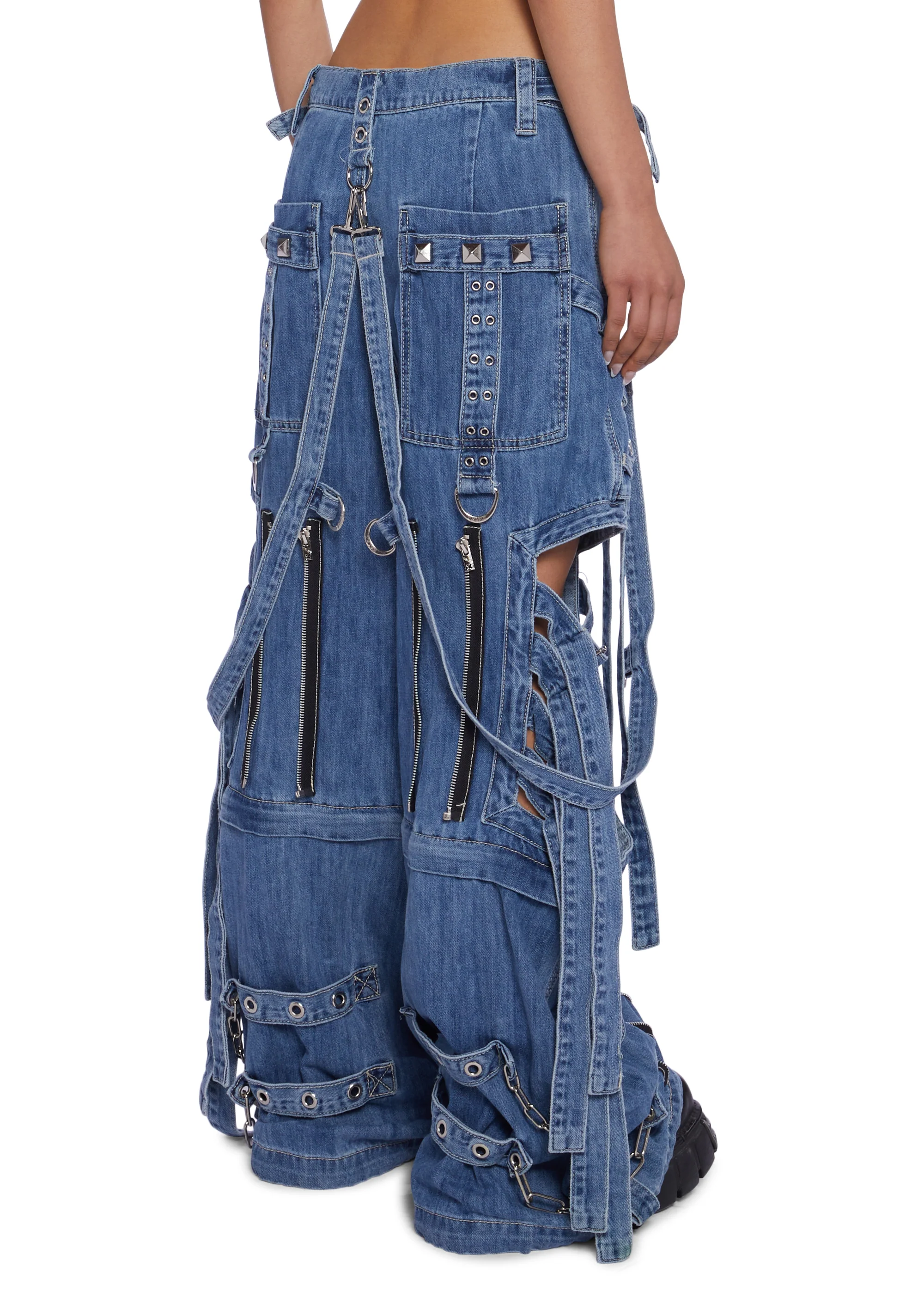 Super Cut Out Wide Leg Pants - Blue - Image 2