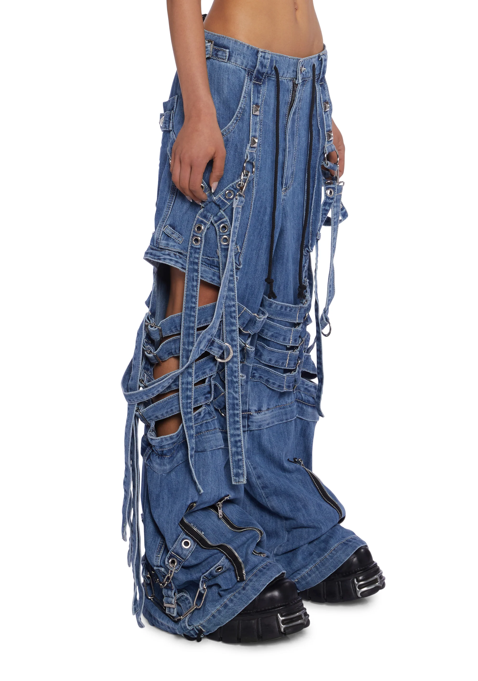 Super Cut Out Wide Leg Pants - Blue - Image 3