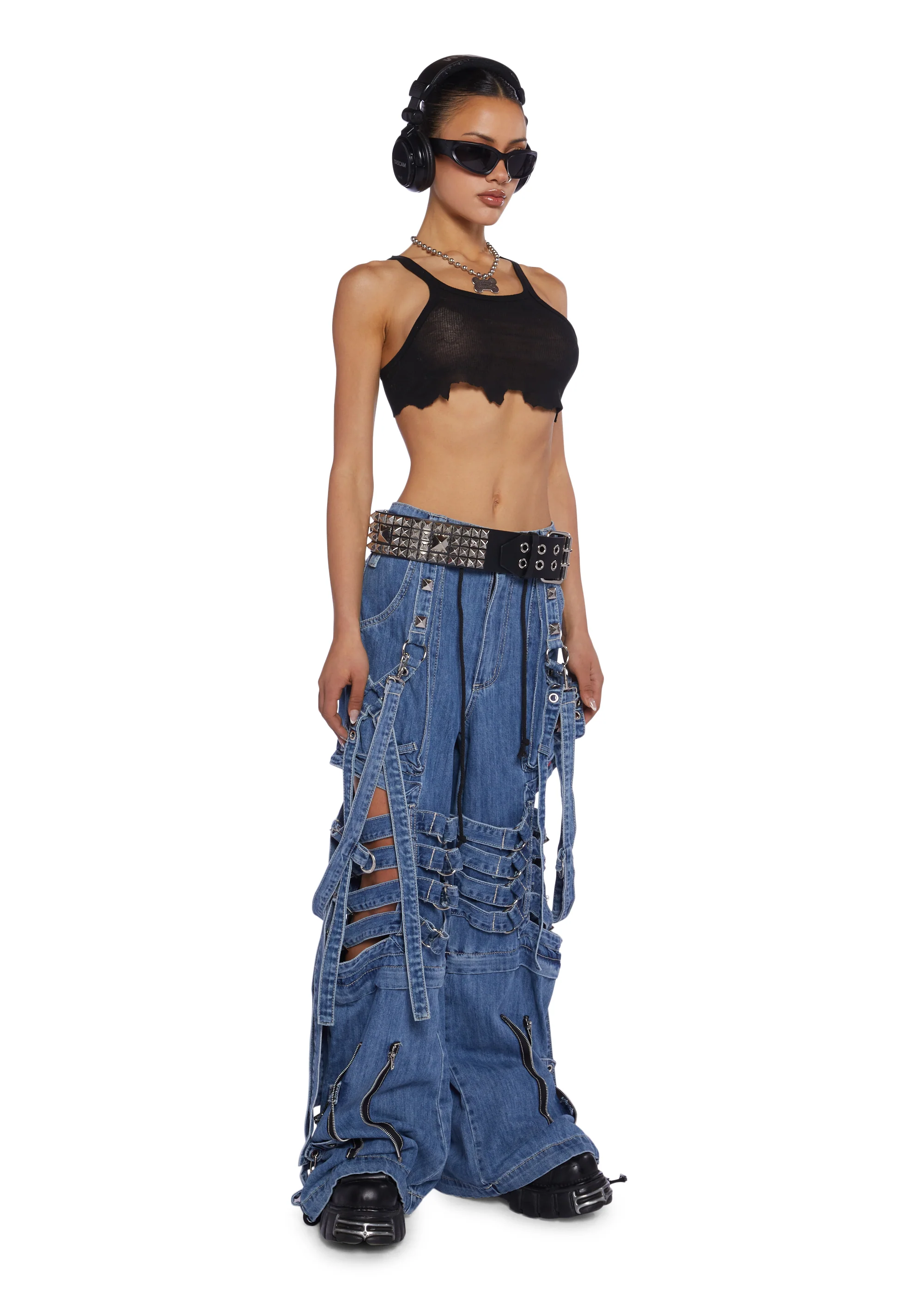 Super Cut Out Wide Leg Pants - Blue - Image 4
