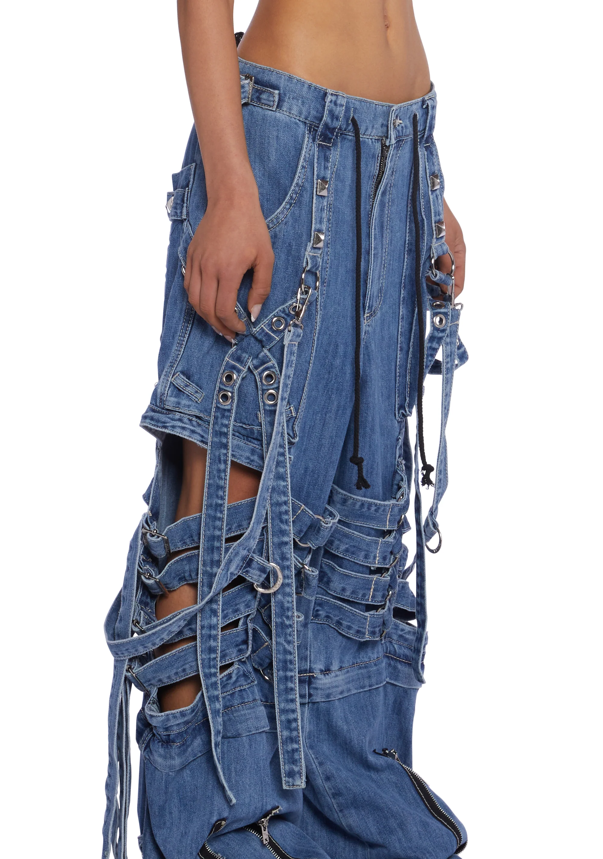 Super Cut Out Wide Leg Pants - Blue - Image 5