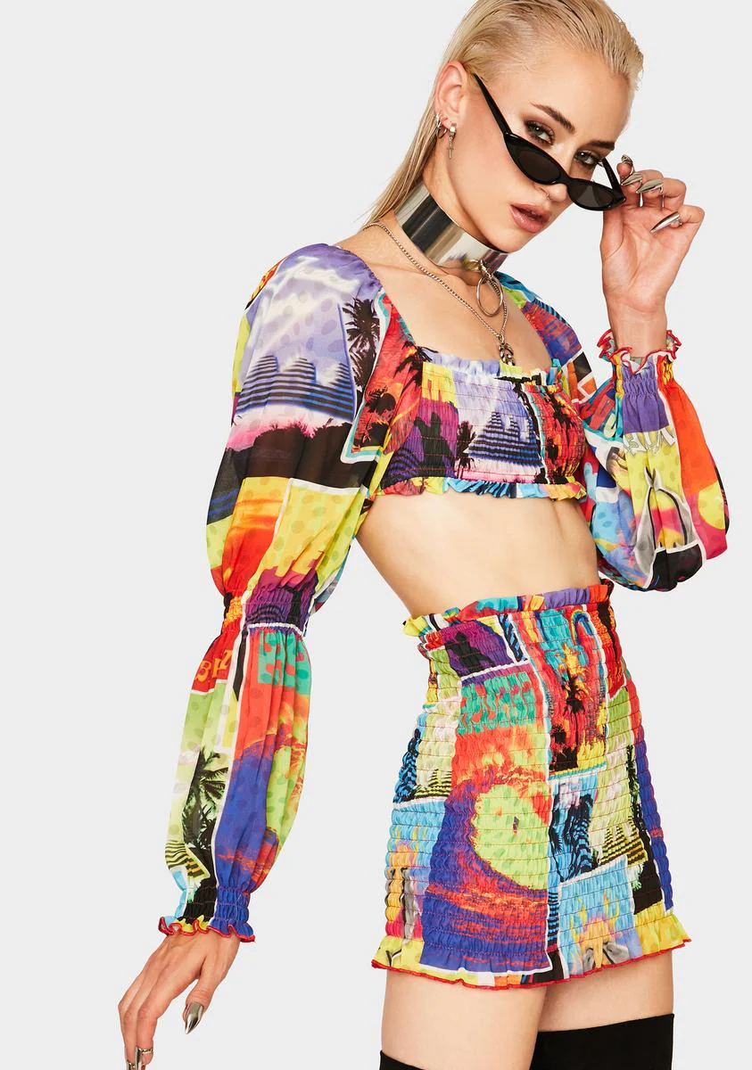 Surf Poster Puff Sleeve Organza Top - Image 2