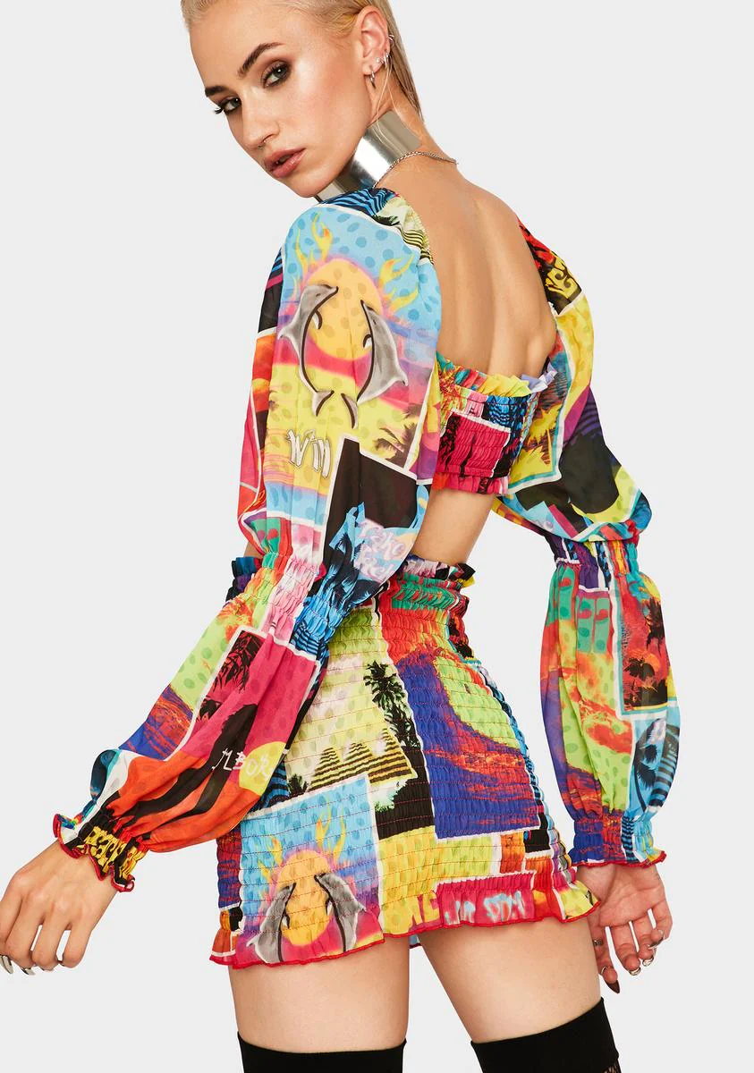 Surf Poster Puff Sleeve Organza Top - Image 4