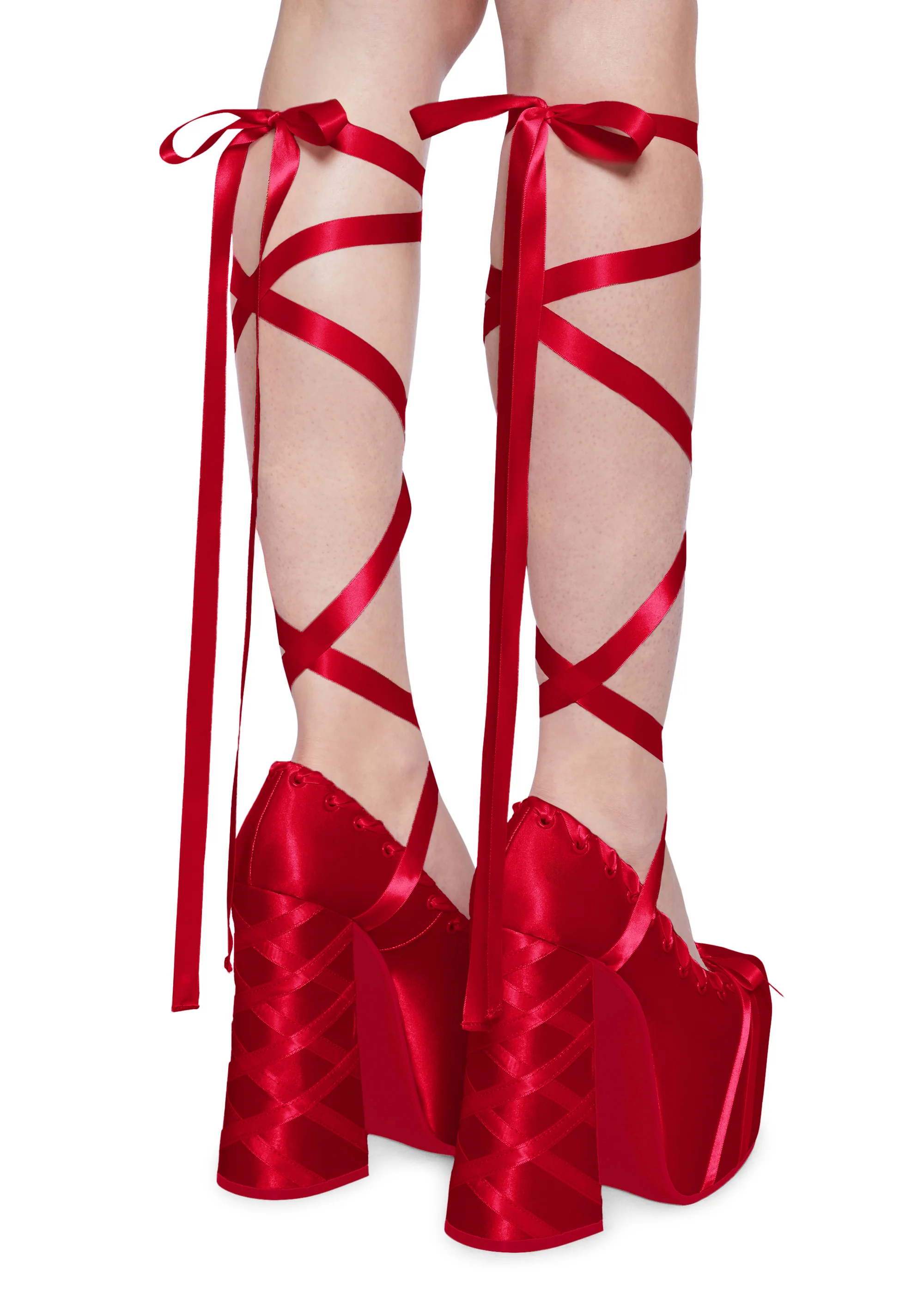 Sweet Sonata Ballet Wrap Heels- Red - Image 4