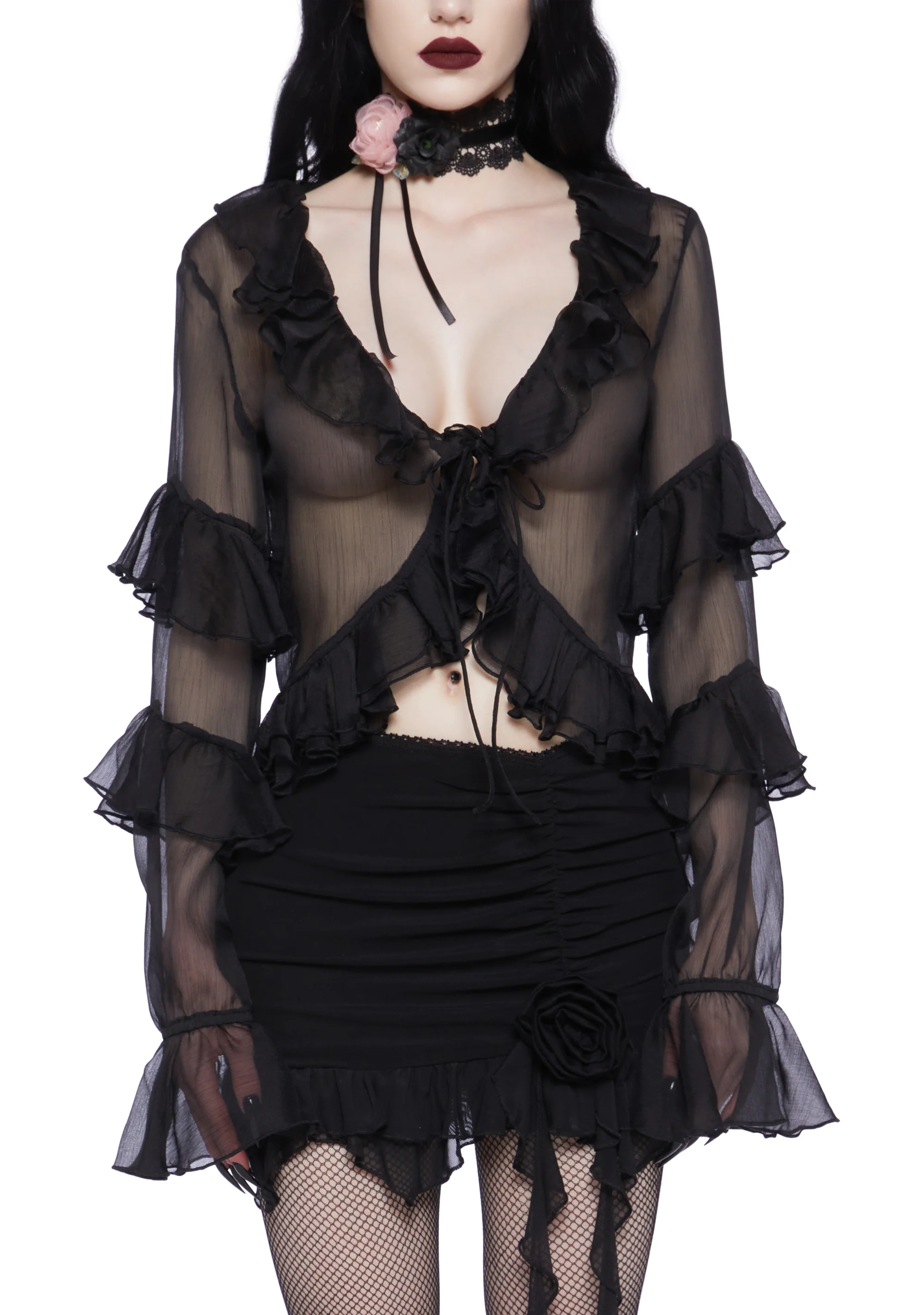 Sweetly Somber Chiffon Cardigan - Image 5