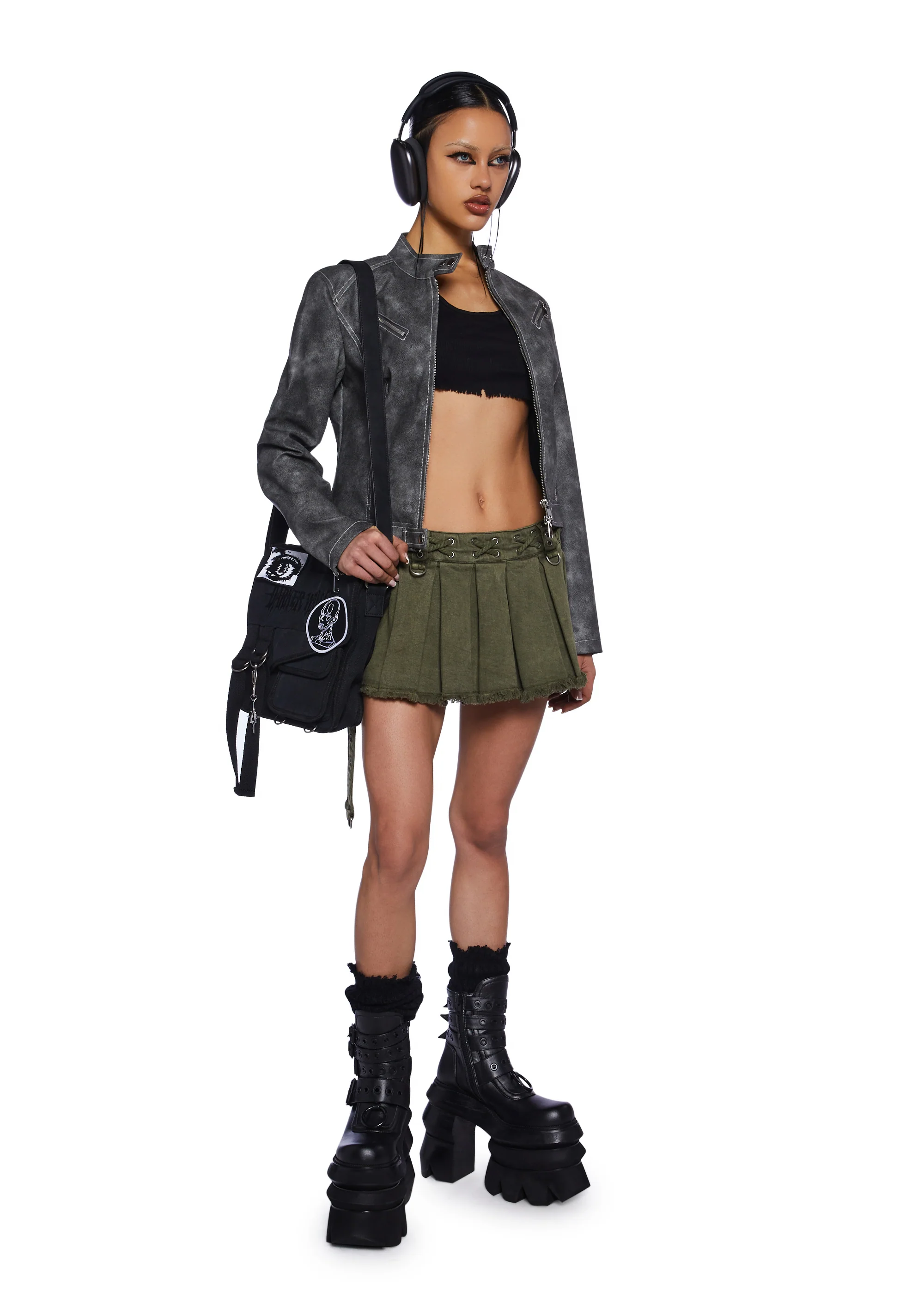 Switch Pleated Mini Skirt - Green - Image 2