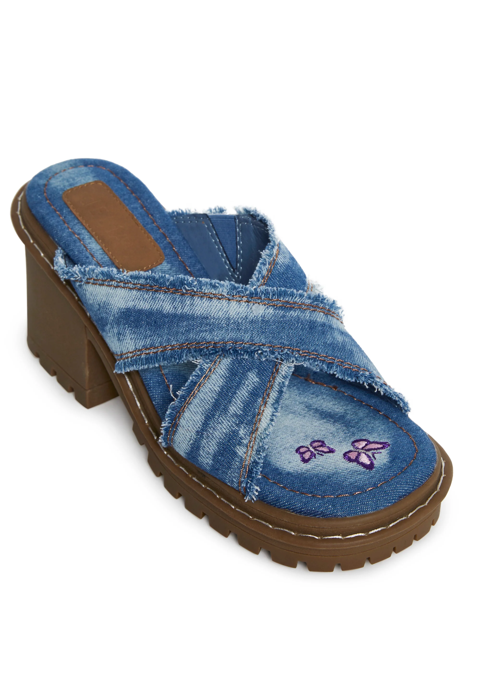 Star Worthy Cross Strap Slides - Denim - Image 2