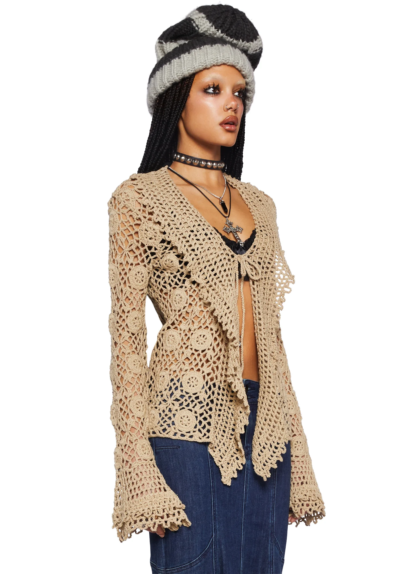 Modern Enchantment Crochet Cardigan - Light Brown - Image 3