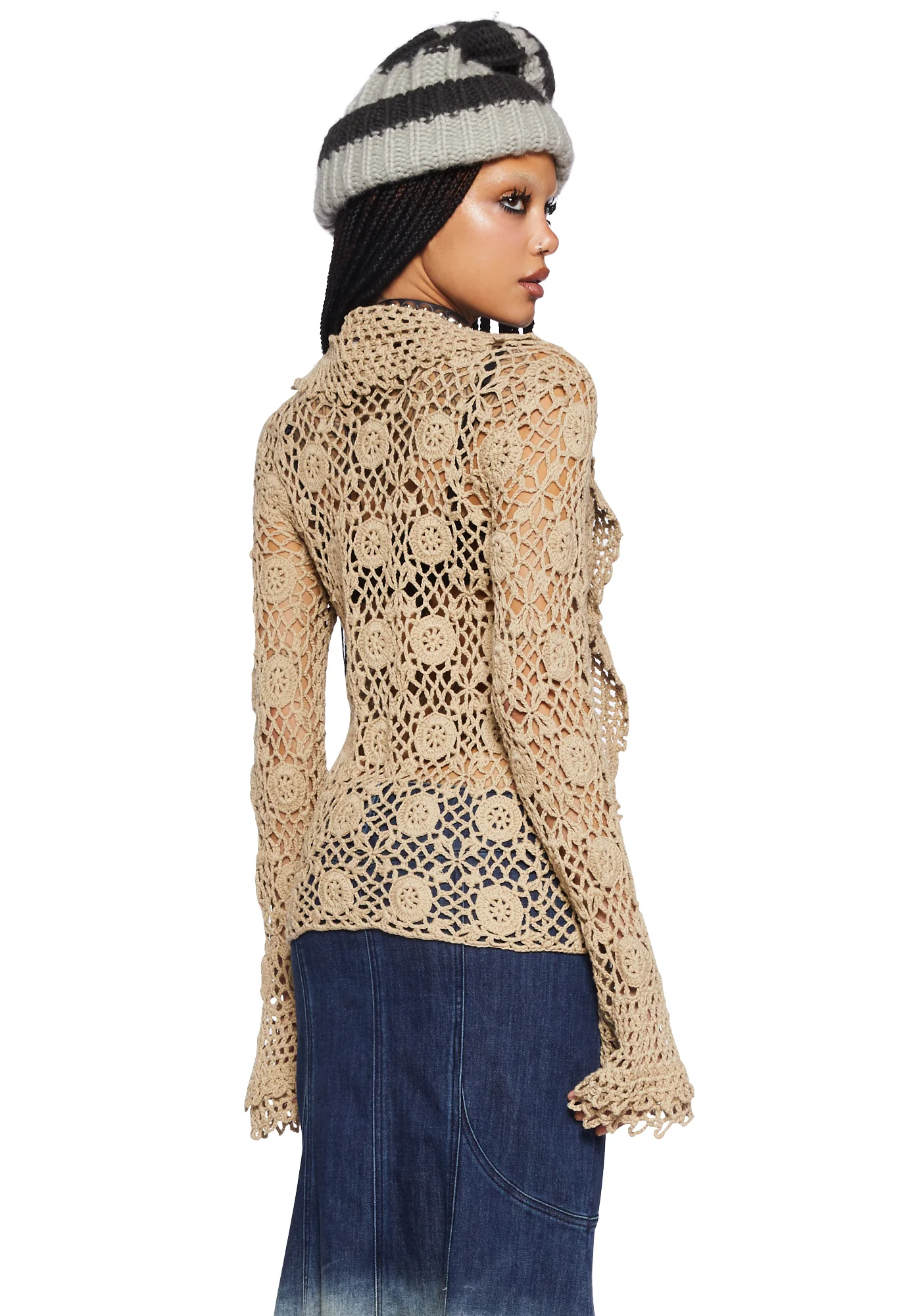 Modern Enchantment Crochet Cardigan - Light Brown - Image 4