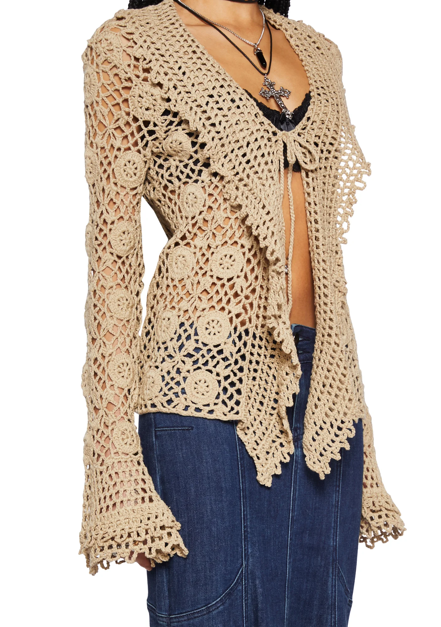 Modern Enchantment Crochet Cardigan - Light Brown - Image 5