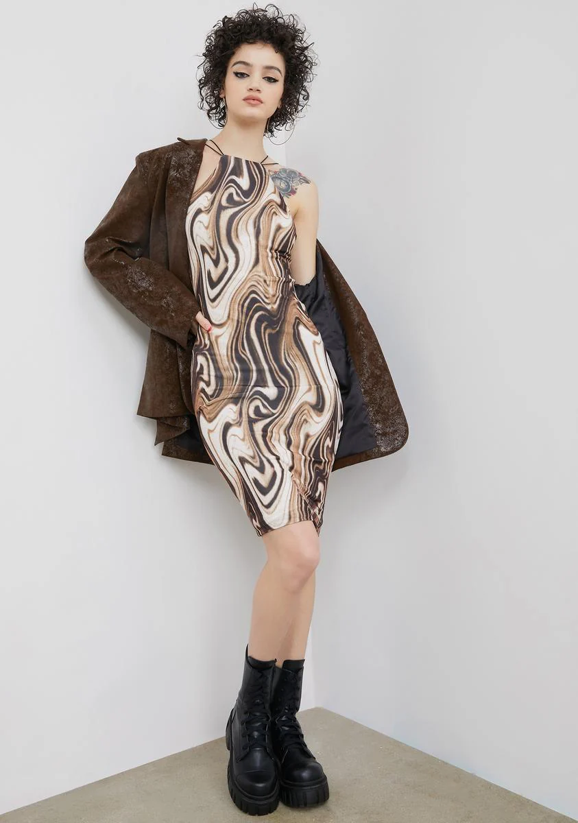 Taupe Second Skin Bodycon Midi Dress - Image 3