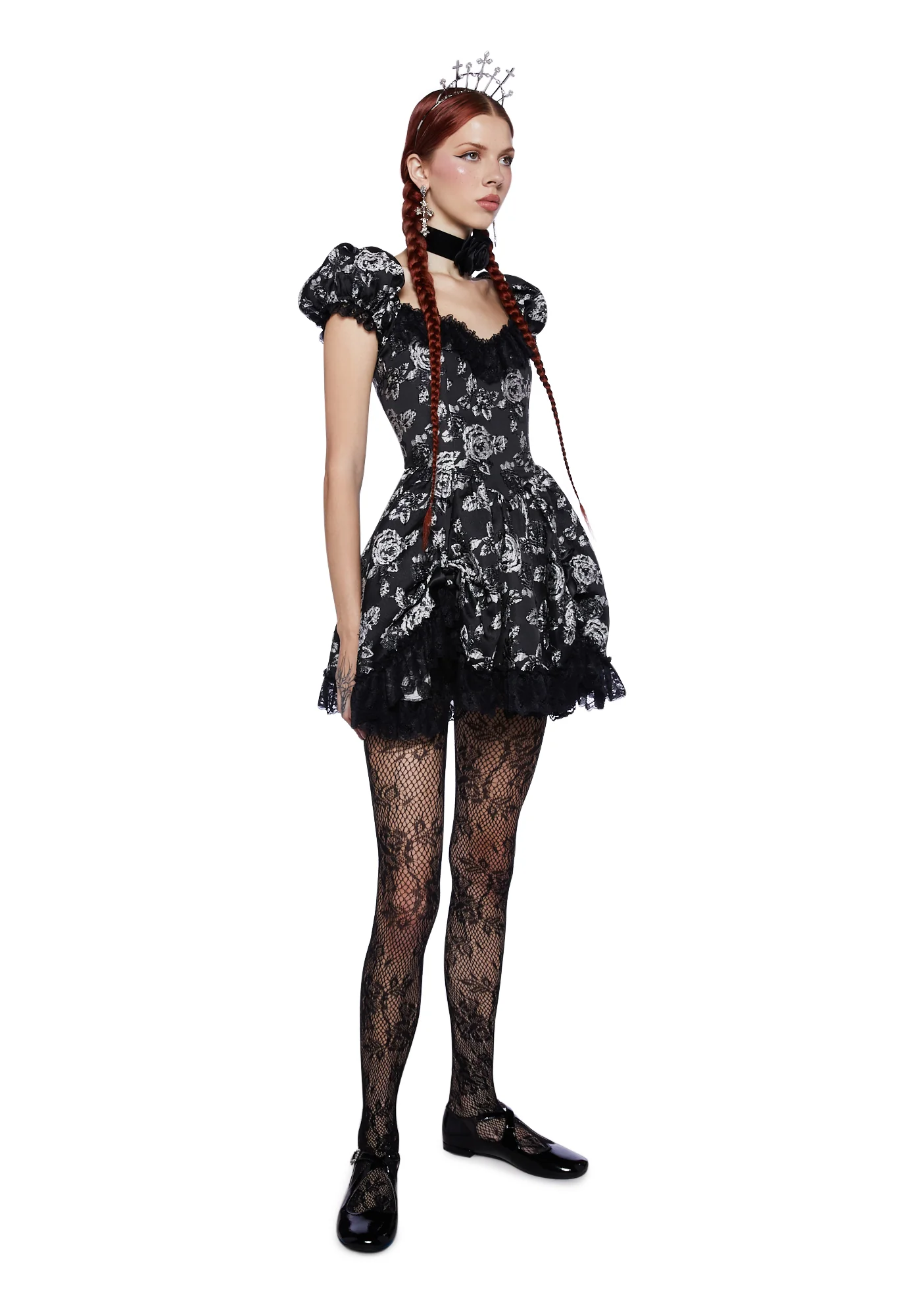 Tea And Circumstance Brocade Mini Dress - Black - Image 2