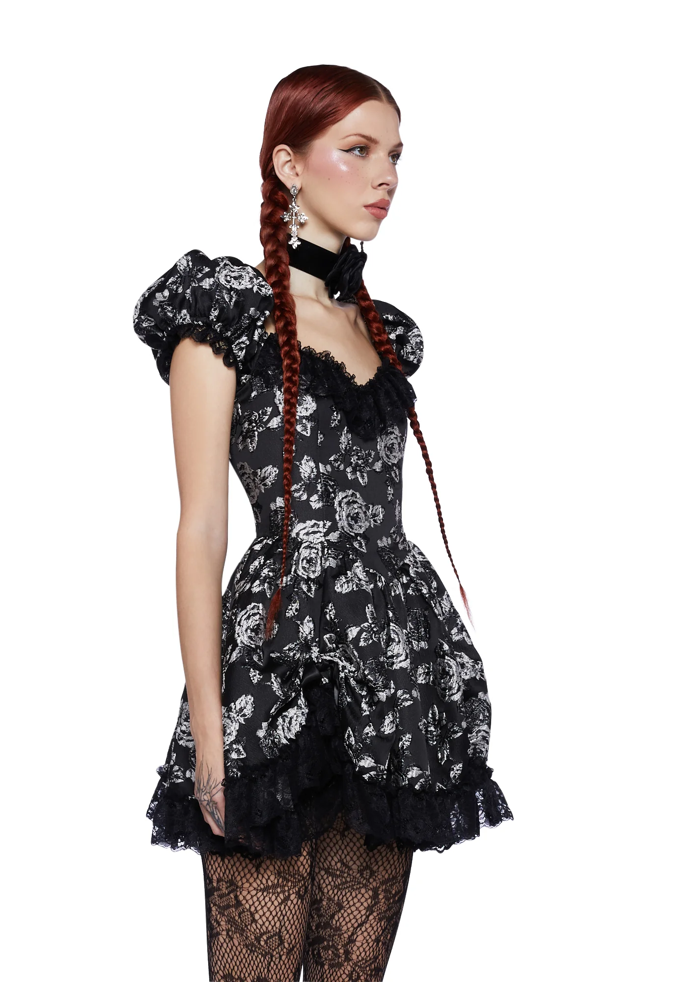 Tea And Circumstance Brocade Mini Dress - Black - Image 3