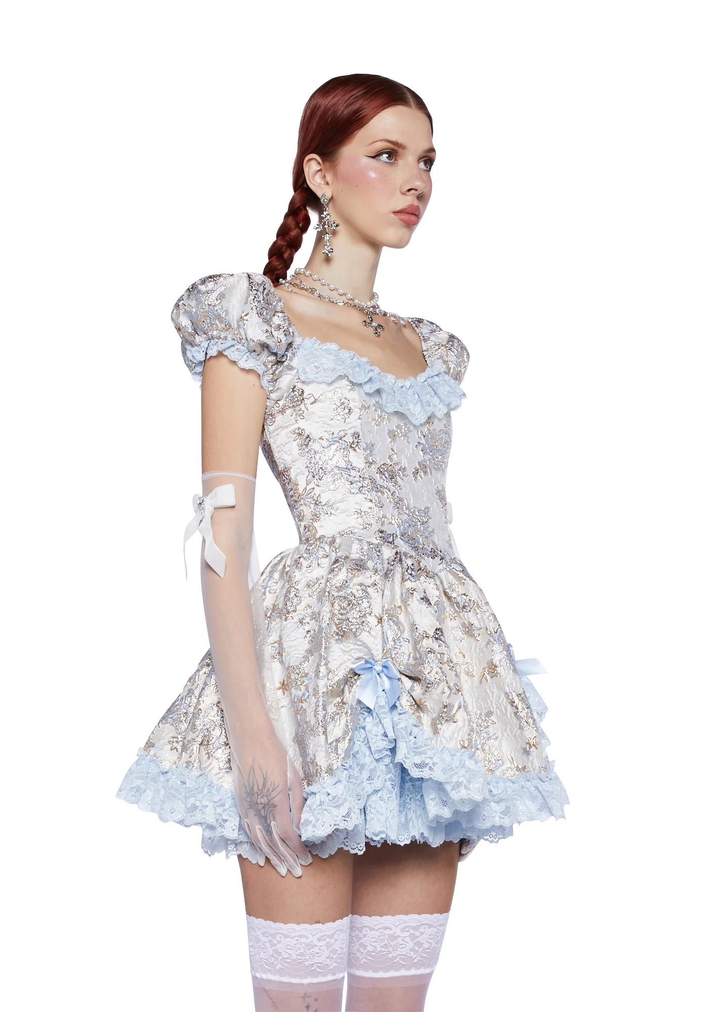 Tea And Circumstance Brocade Mini Dress - Blue - Image 3