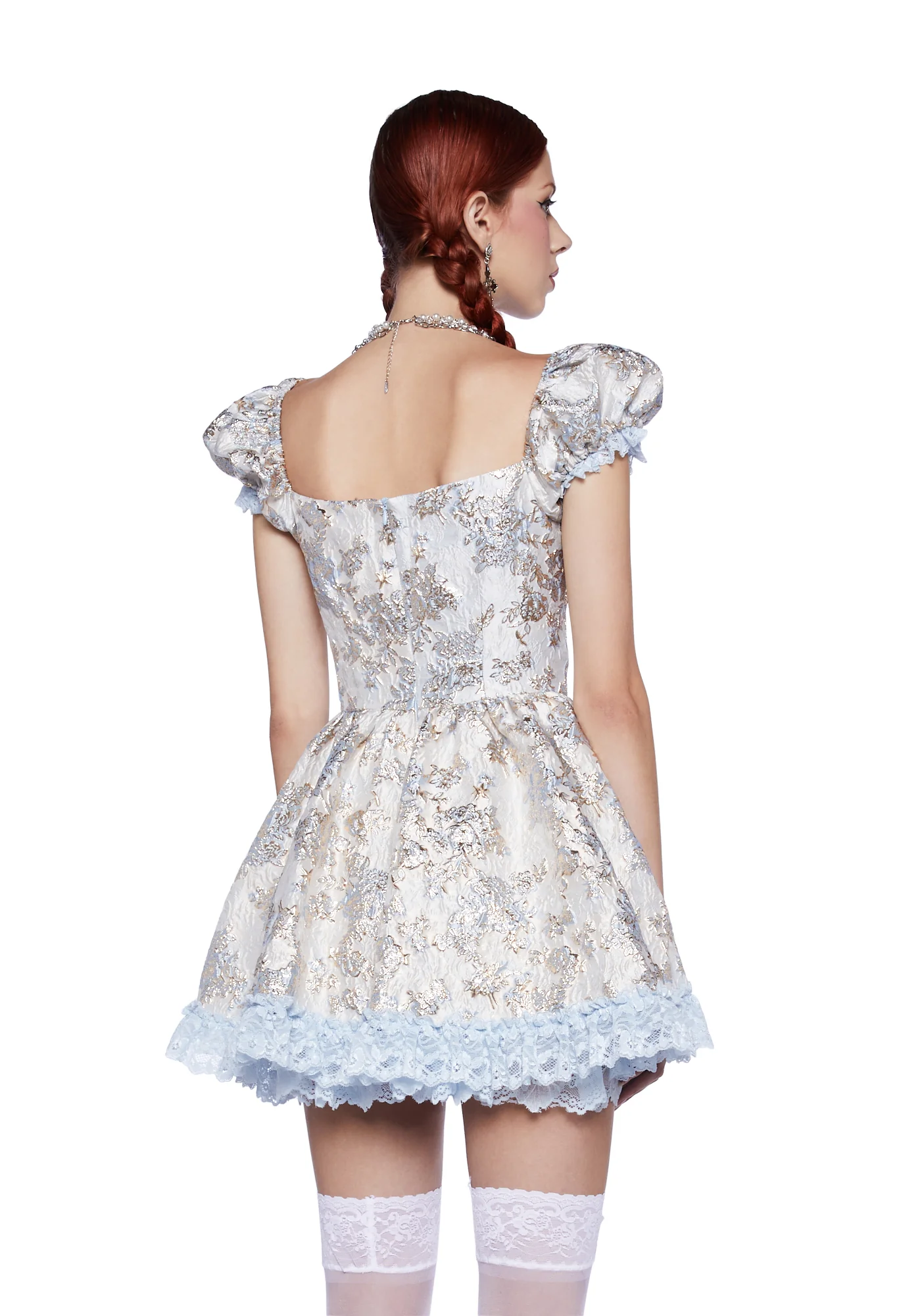 Tea And Circumstance Brocade Mini Dress - Blue - Image 4