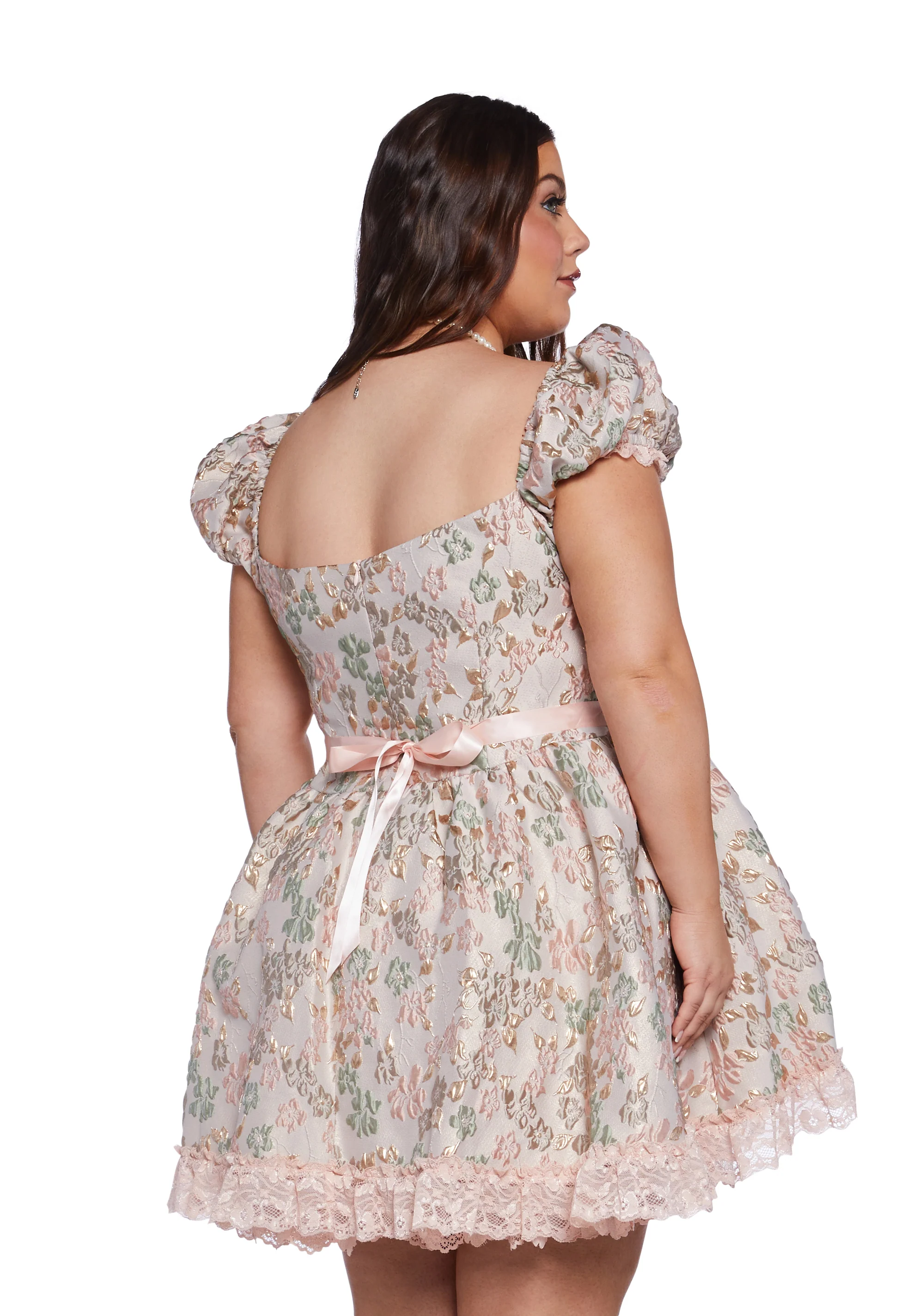 Plus Tea And Circumstance Brocade Mini Dress - Pink - Image 3