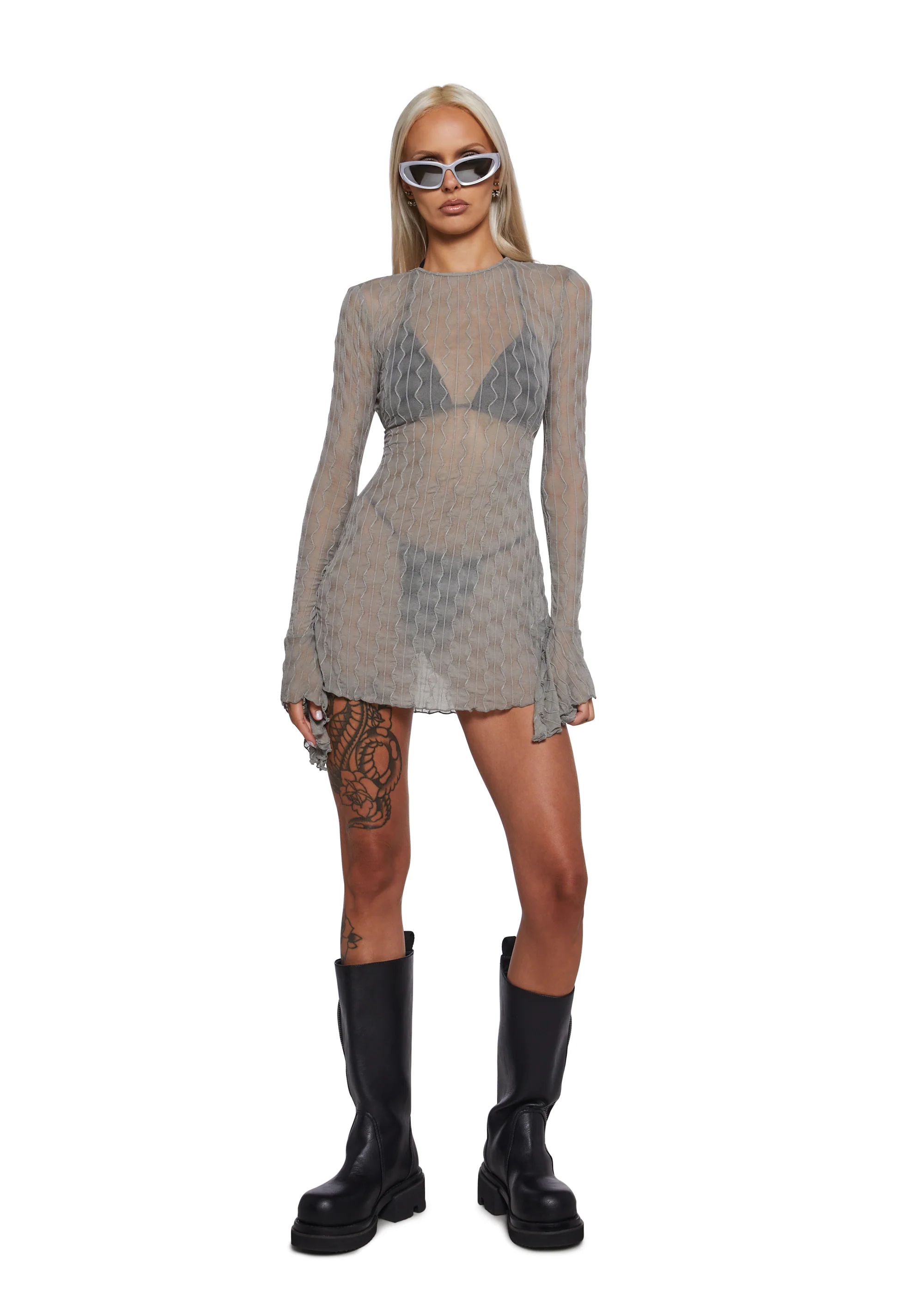 Techno Novelty Mesh Dress - Grey - Image 2
