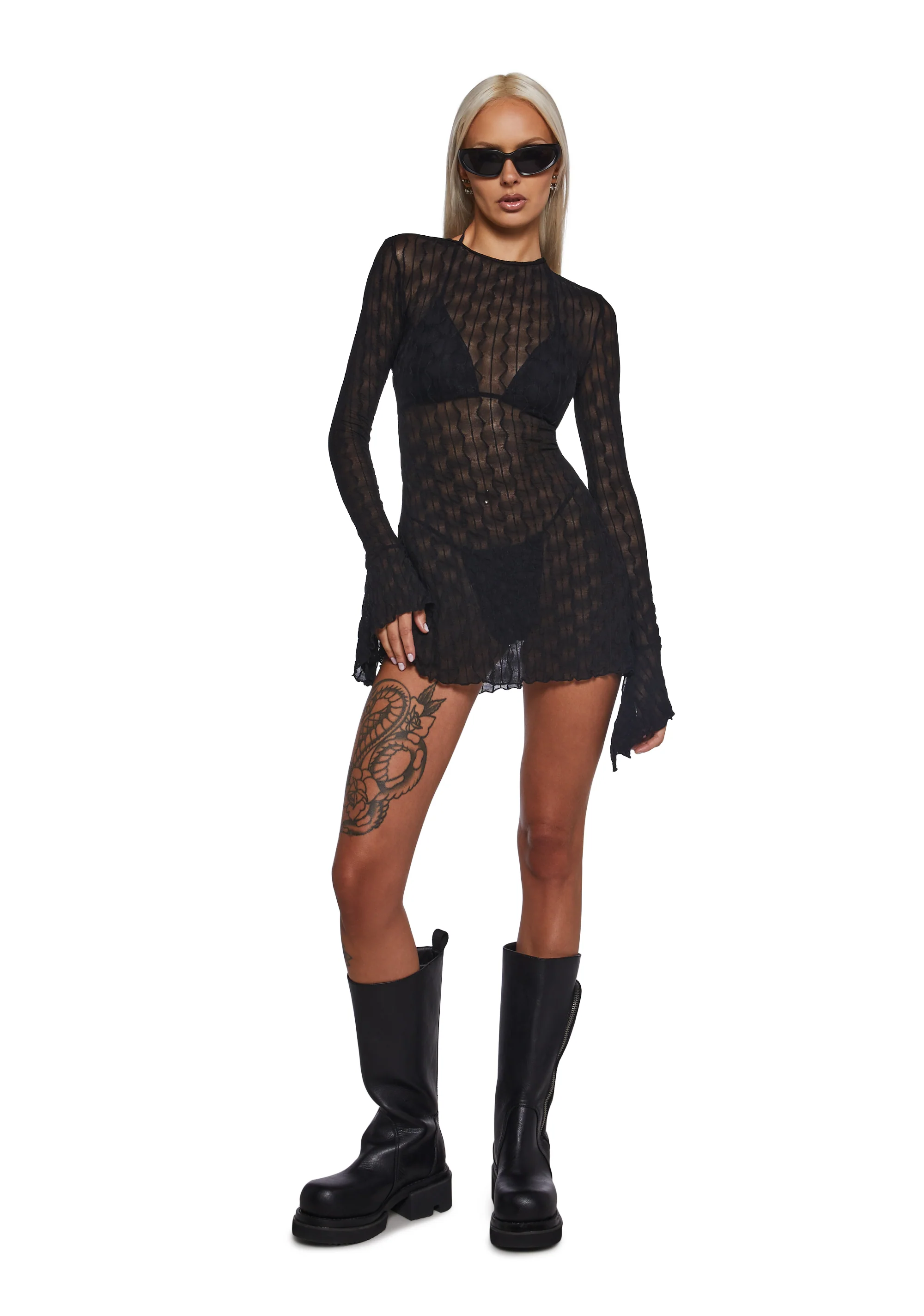 Techno Novelty Mesh Dress - Black - Image 2