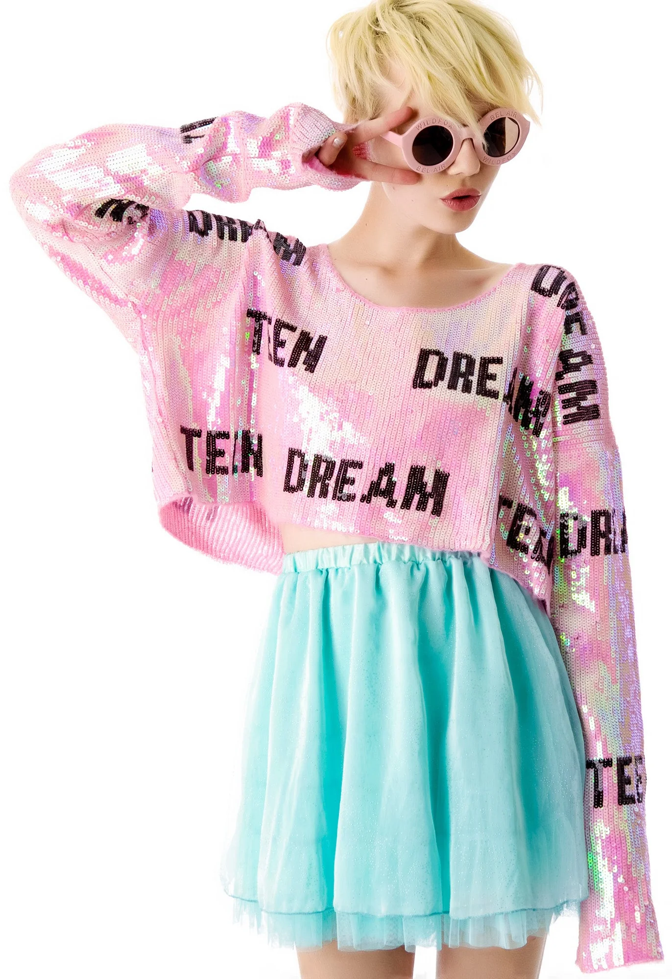 Teen Dream Billy Crop Sweater - Pink - Image 3