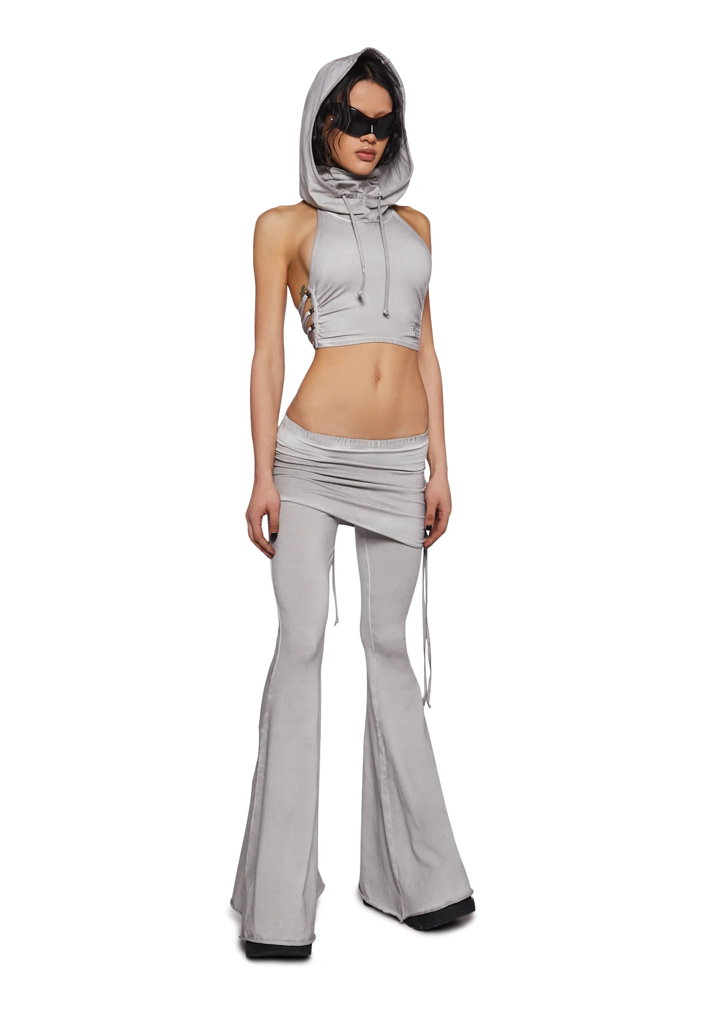 Tempo Hooded Crop Halter Top - Light Gray - Image 2