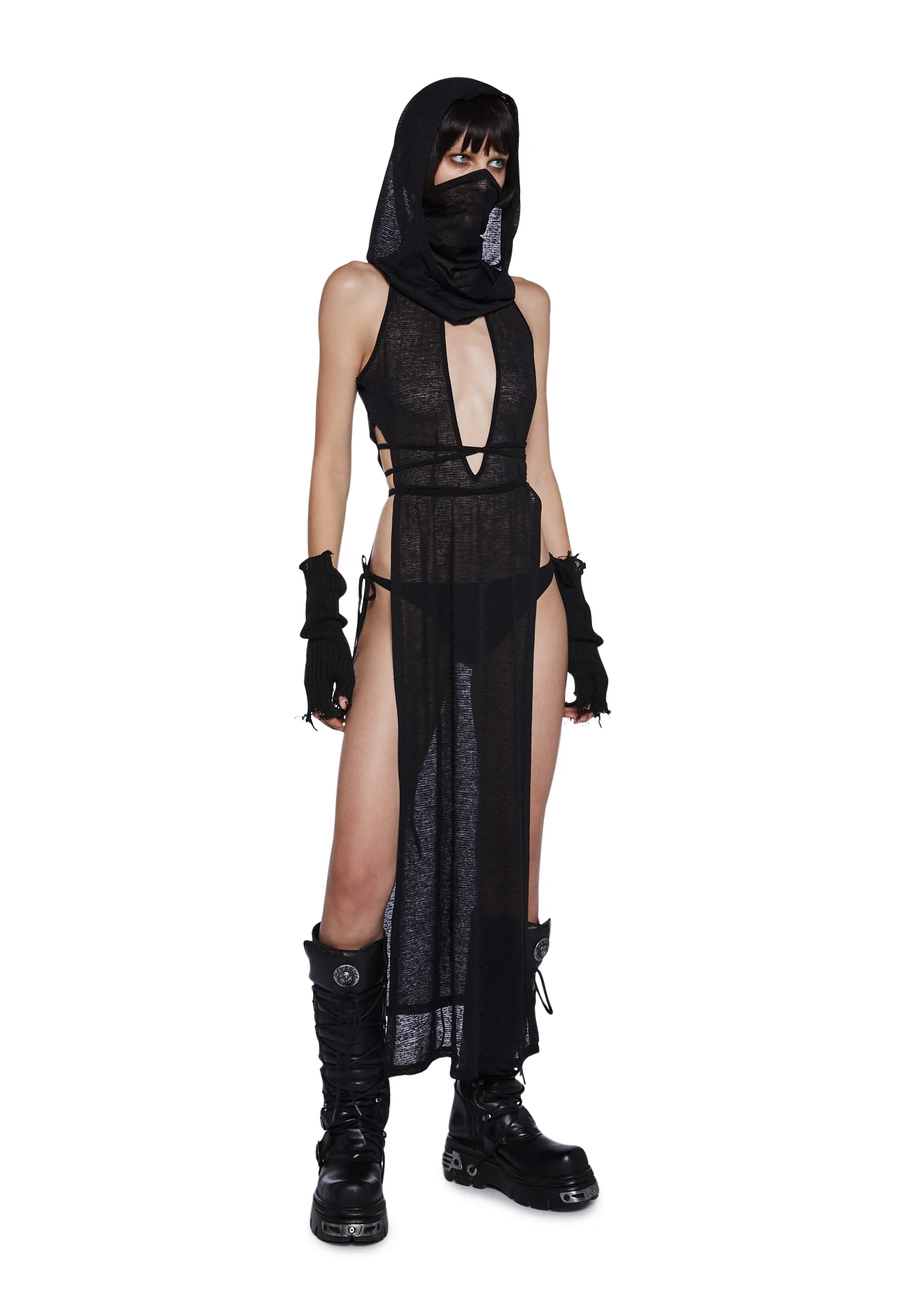 Tempo Hooded Maxi Keyhole Tank And Panty Set - Black - Image 3