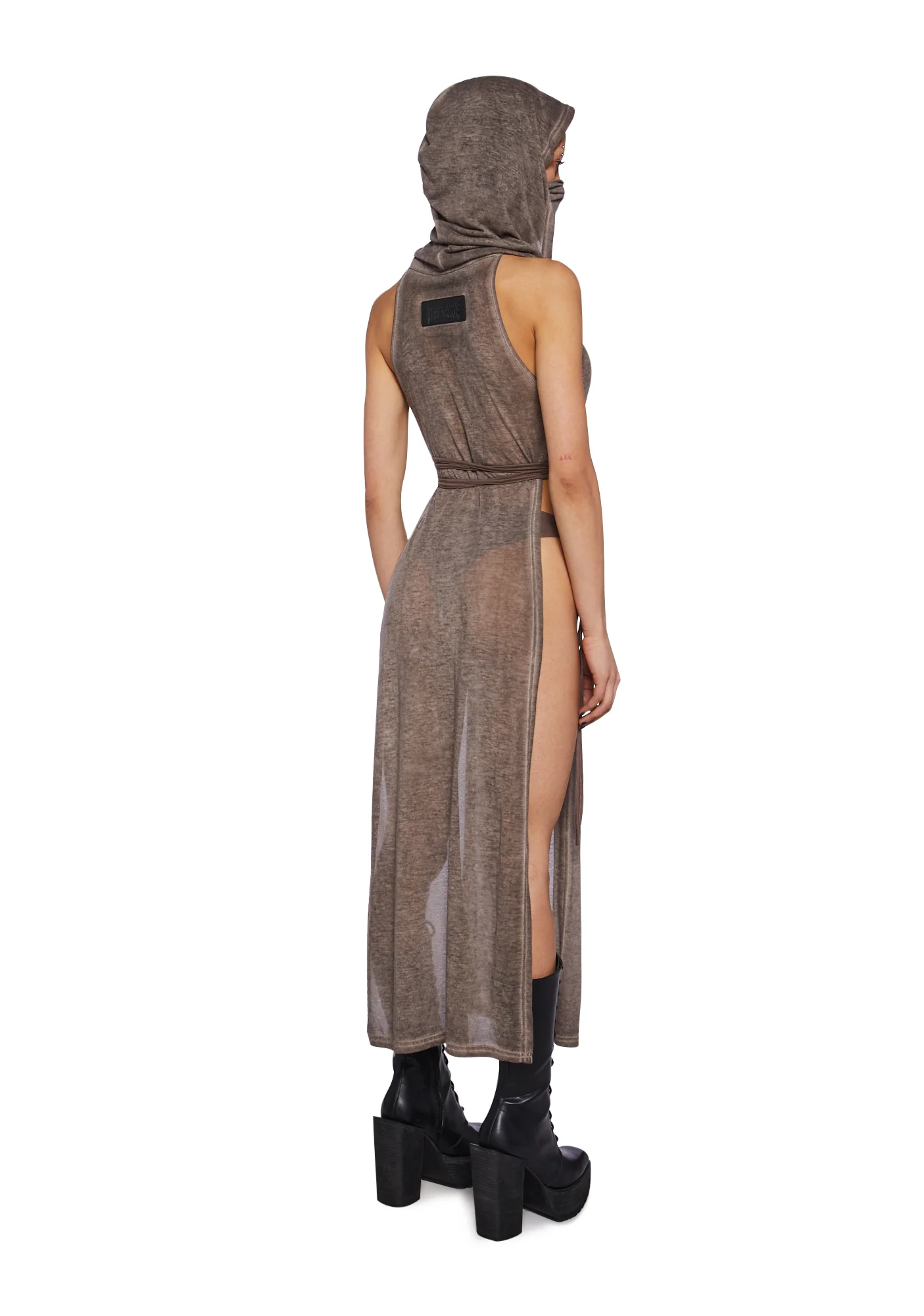 Crossfade Hooded Maxi Keyhole Tank And Panty Set - Brown - Image 4