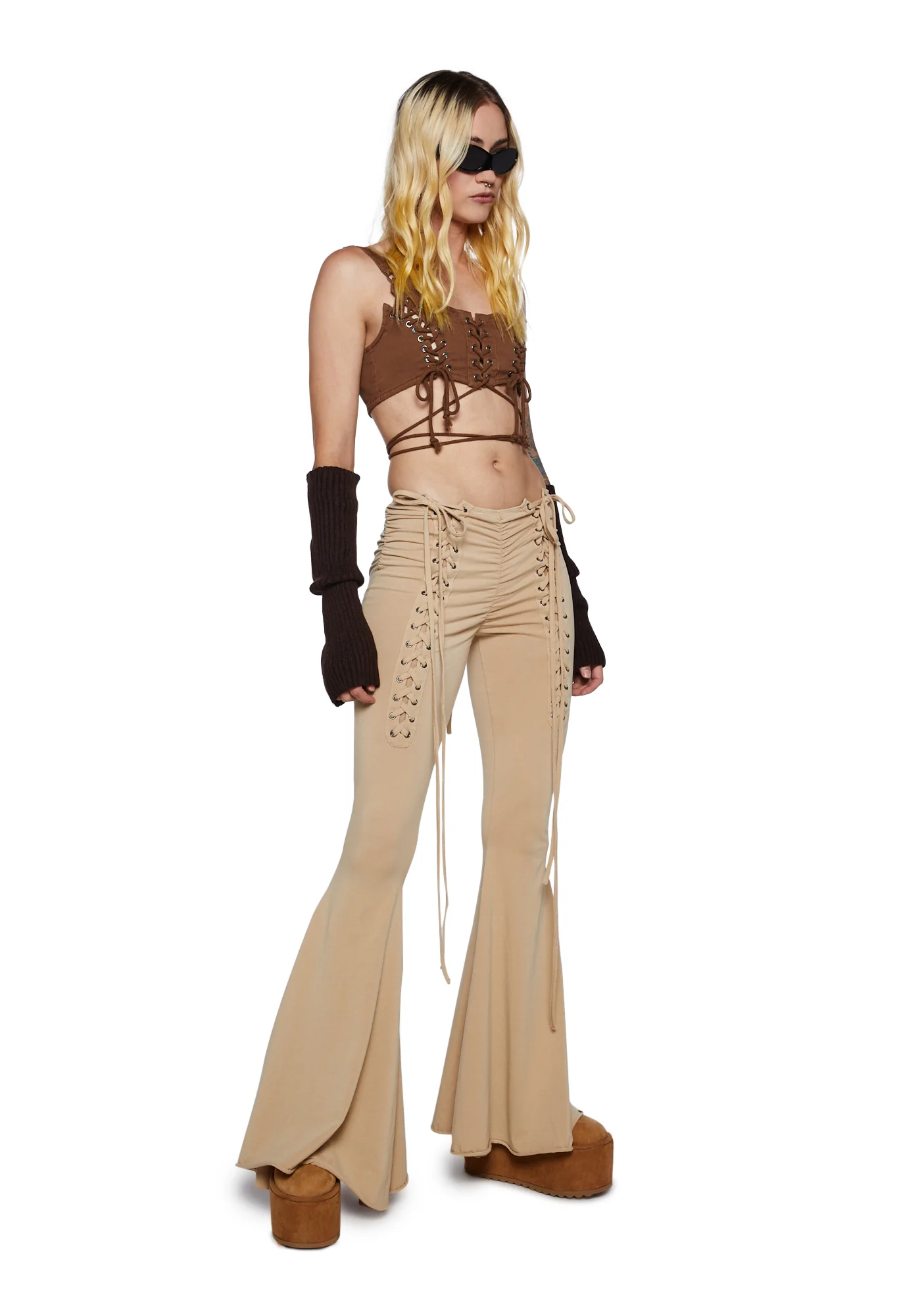 Tempo V-Cut Lace Up Bell Bottoms - Image 2