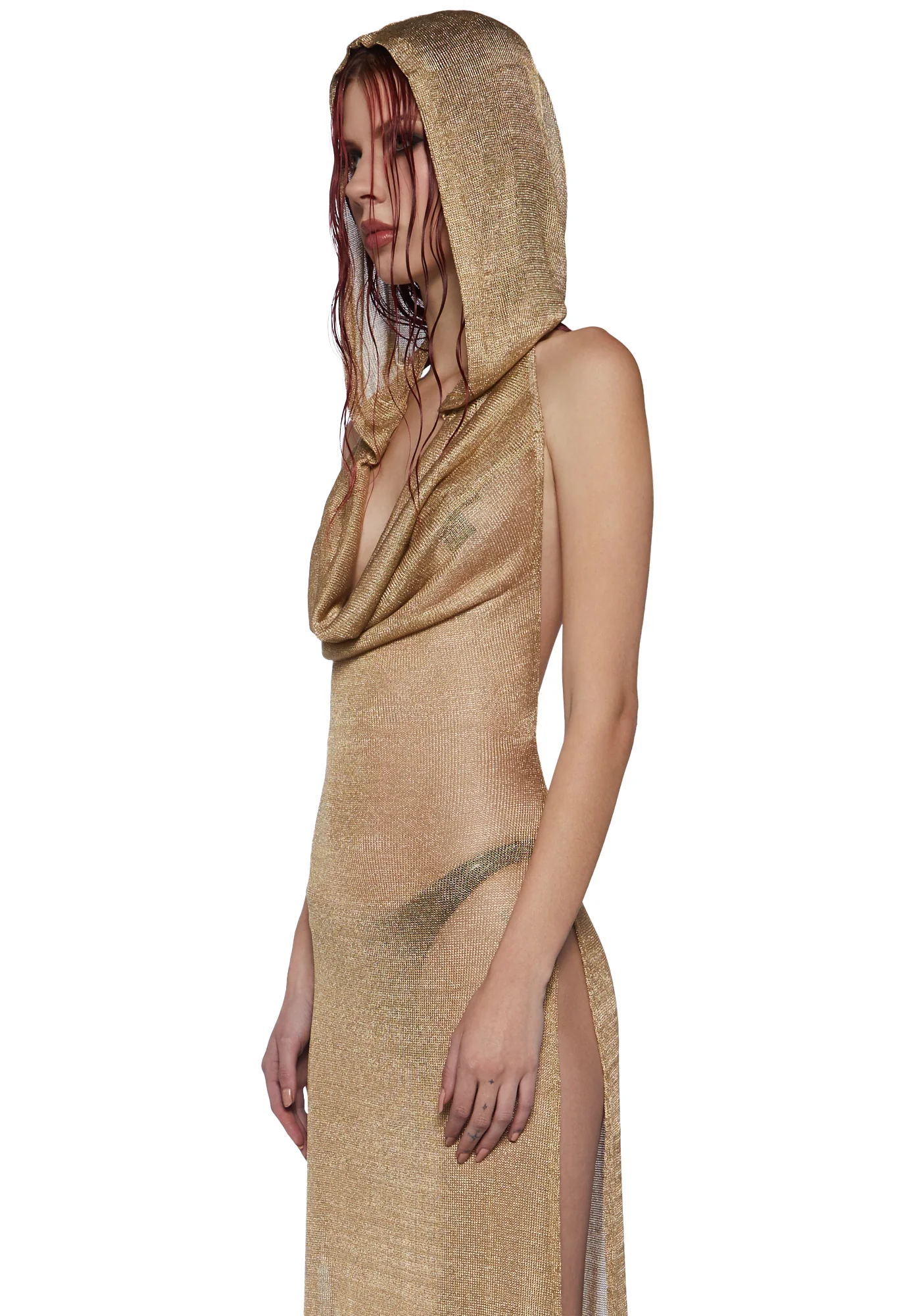 Tempo Metallic Hoodie Maxi Dress - Gold - Image 2