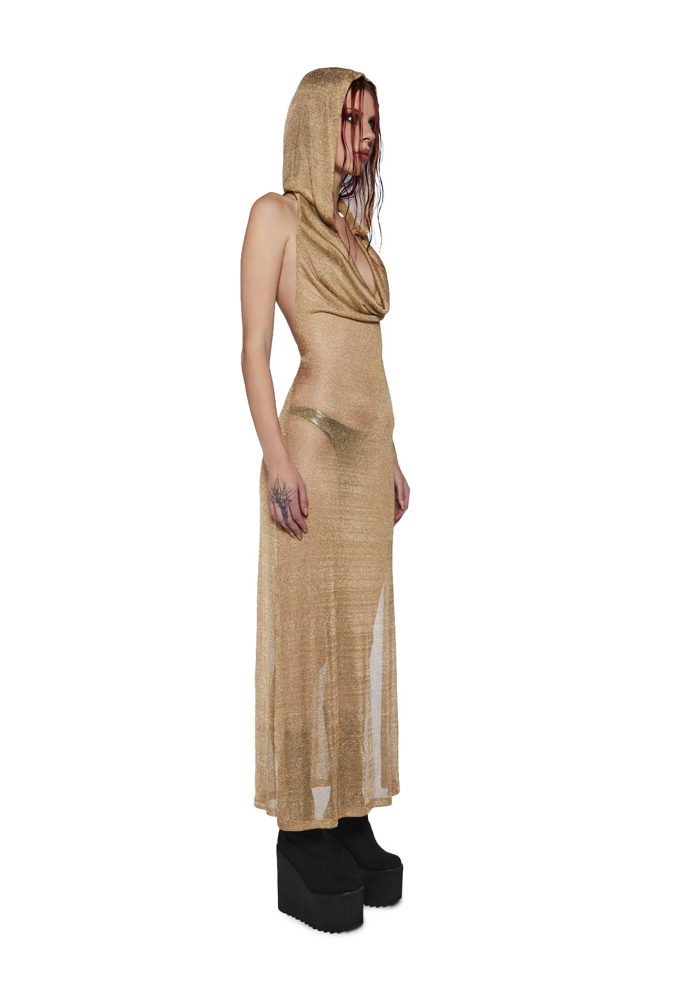 Tempo Metallic Hoodie Maxi Dress - Gold - Image 3