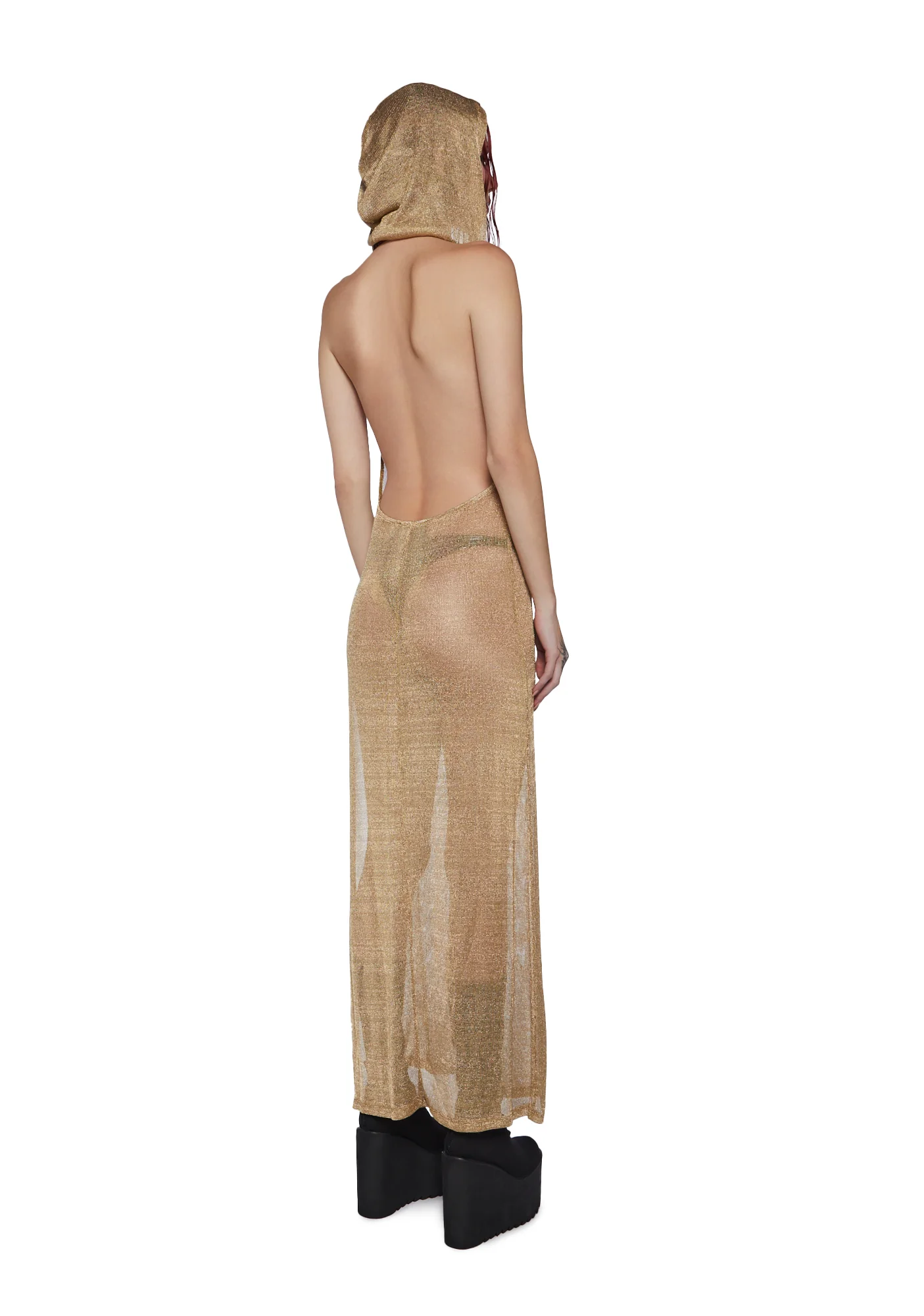 Tempo Metallic Hoodie Maxi Dress - Gold - Image 4