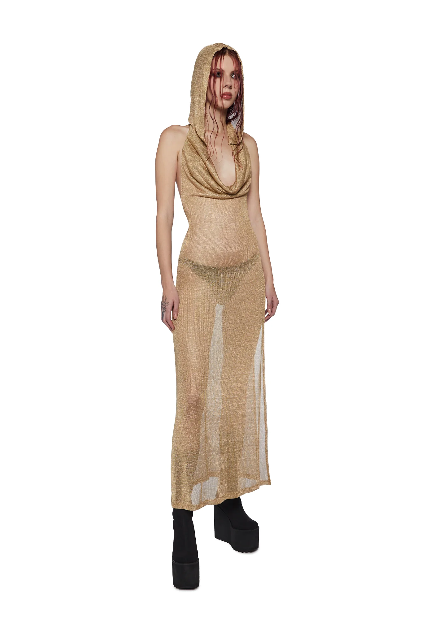 Tempo Metallic Hoodie Maxi Dress - Gold - Image 5