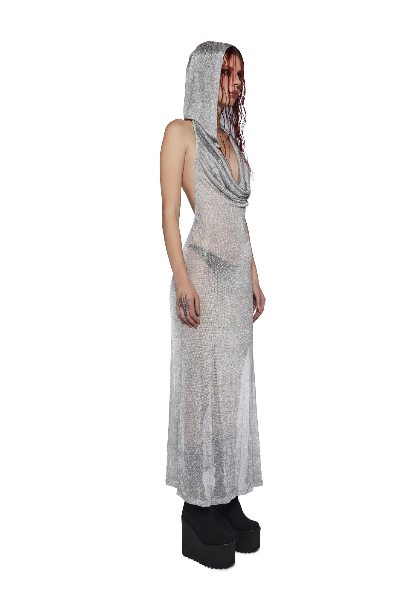 Tempo Metallic Hoodie Maxi Dress - Silver - Image 3