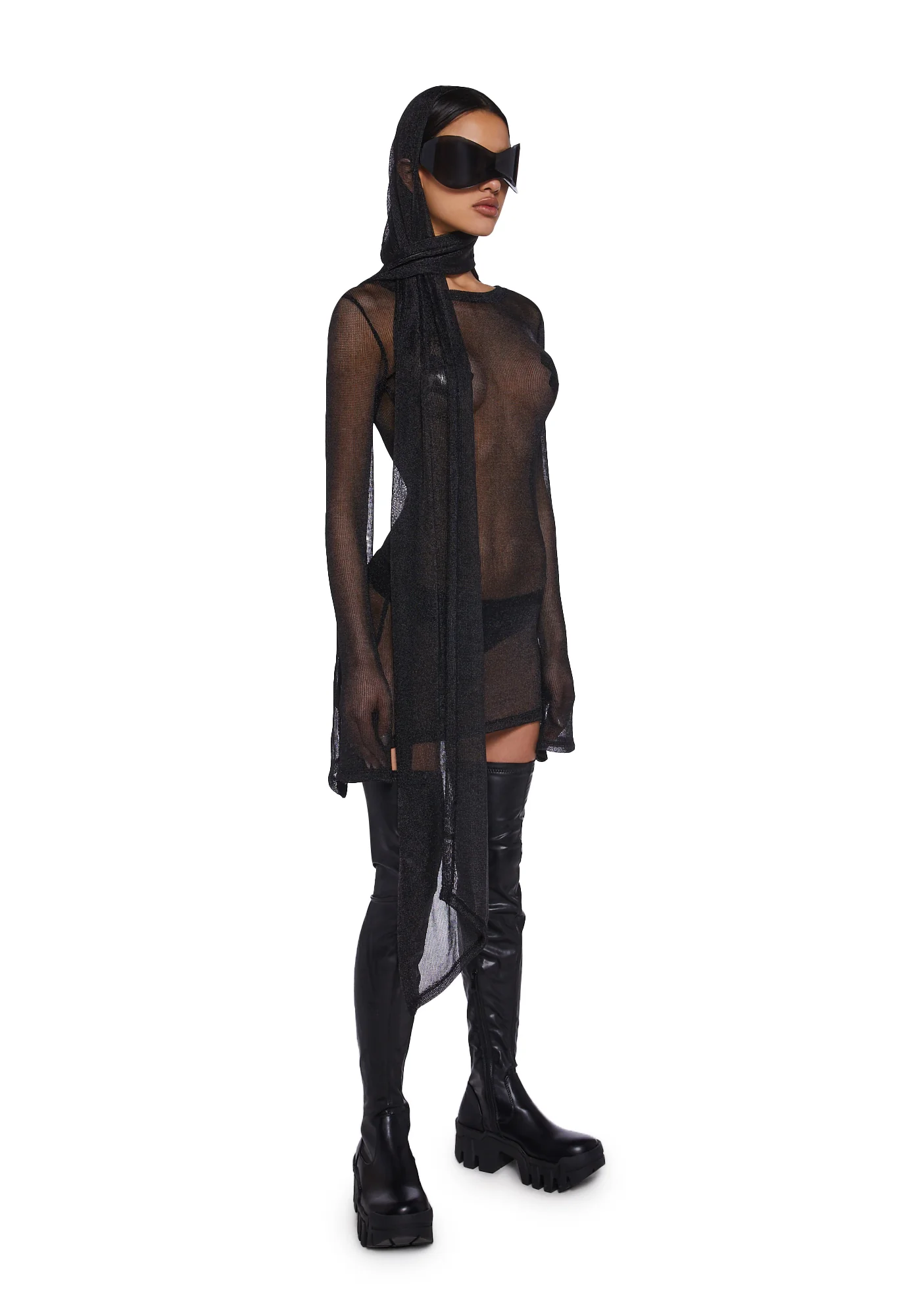 Tempo Metallic Knit Mini Dress - Black - Image 2