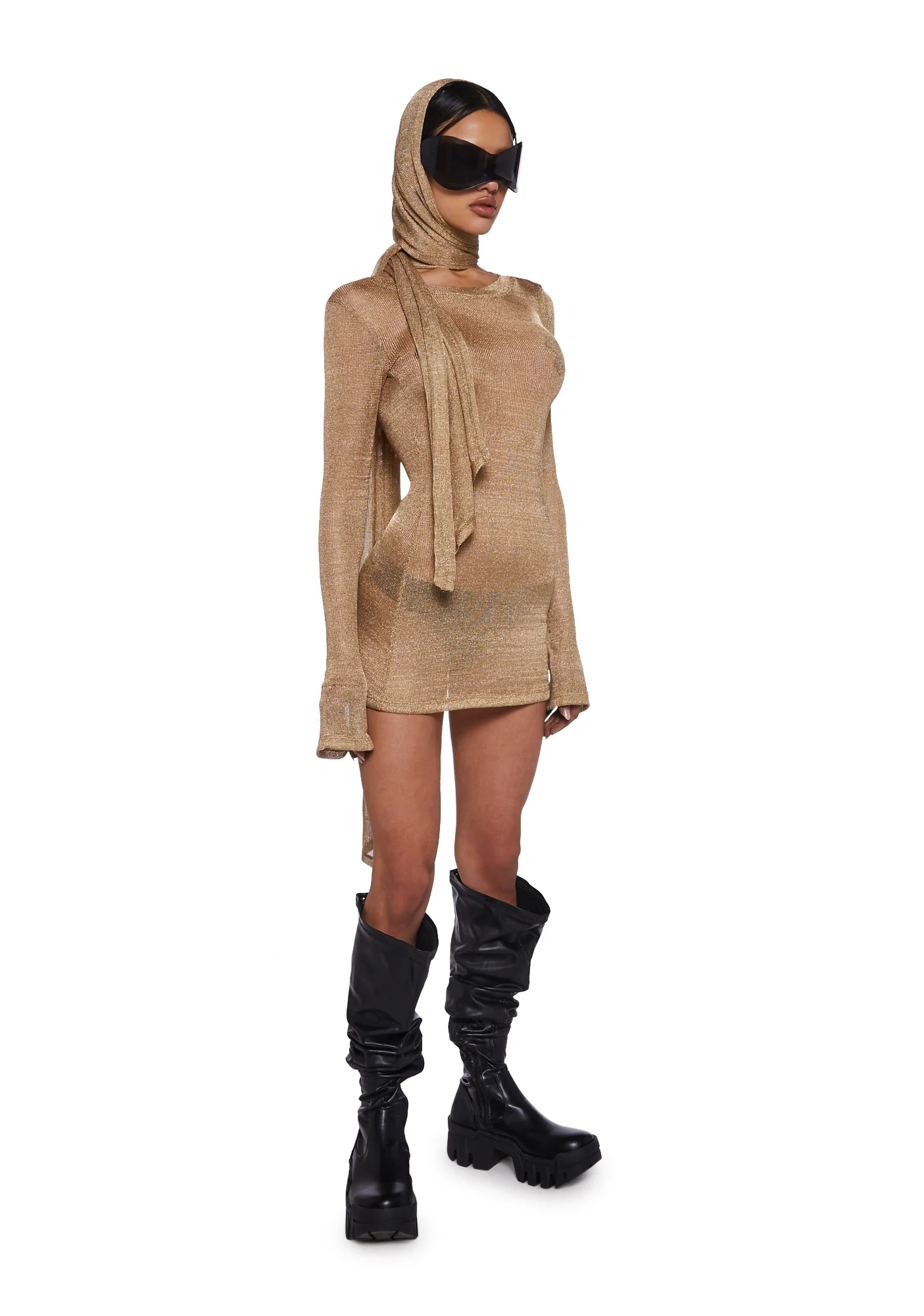 Tempo Metallic Knit Mini Dress - Gold - Image 2
