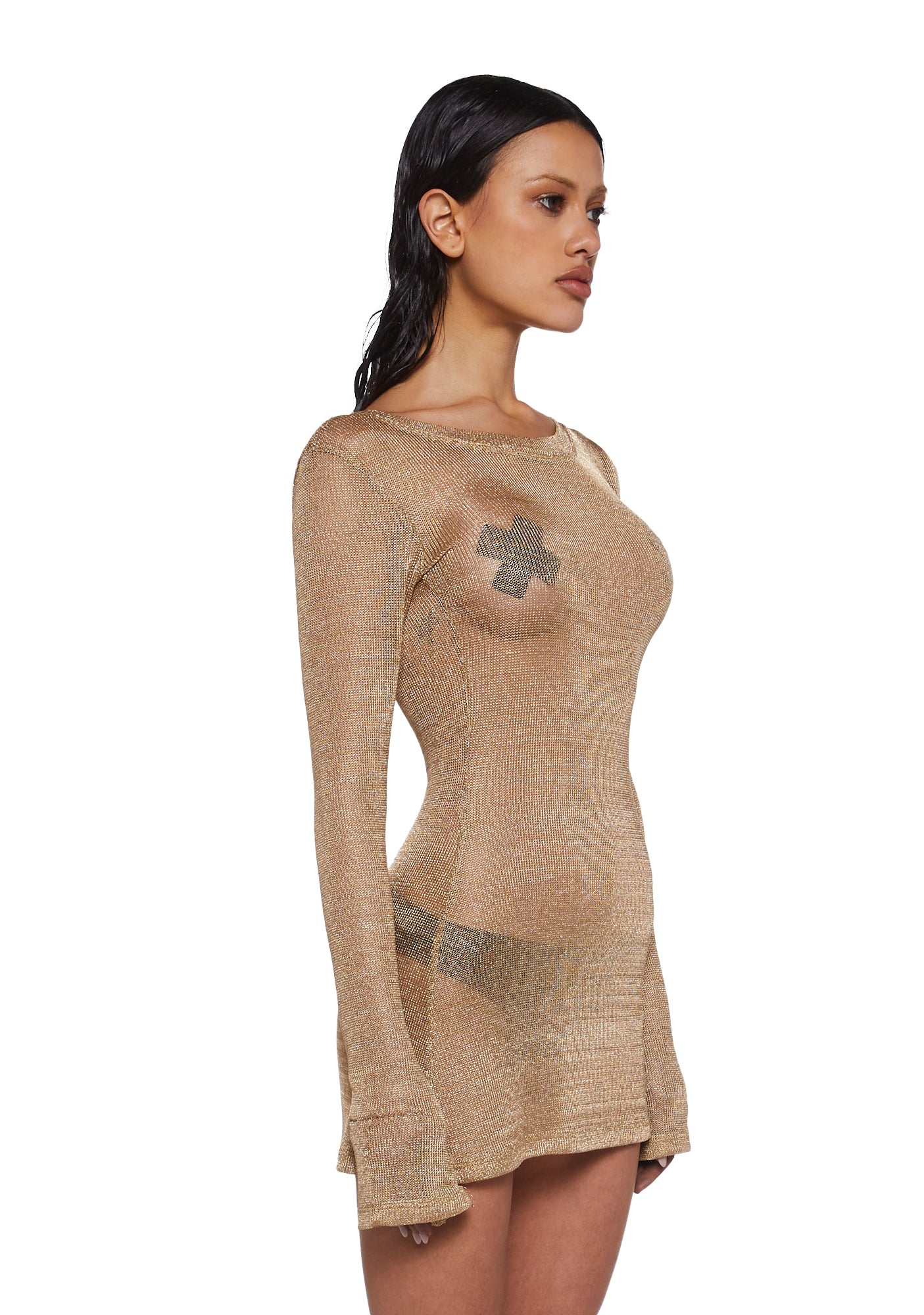 Tempo Metallic Knit Mini Dress - Gold - Image 3