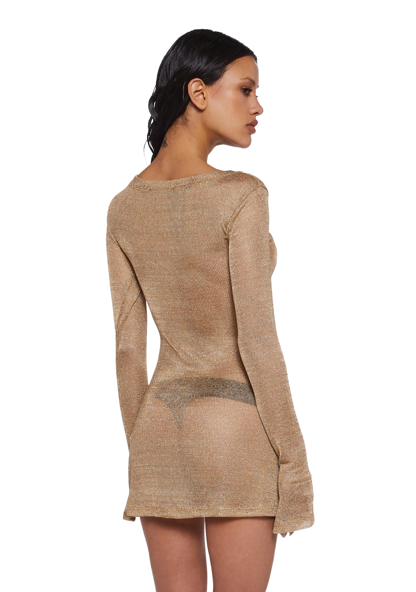 Tempo Metallic Knit Mini Dress - Gold - Image 5