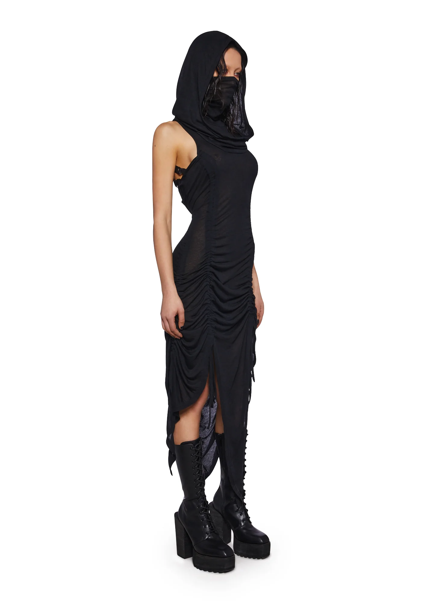 Crossfade Ruched Harness Dress - Black - Image 5