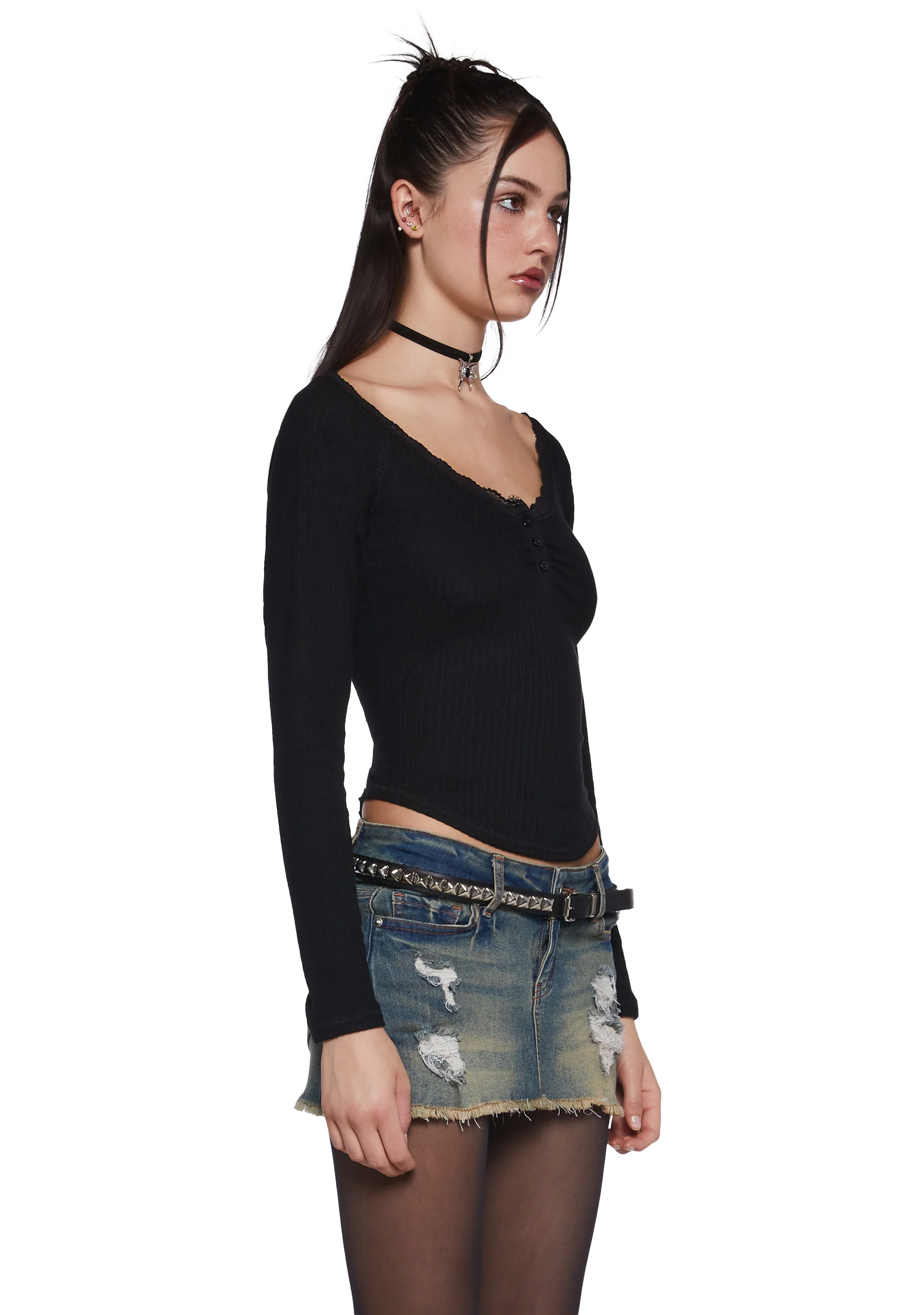 Text Me Long Sleeve Top - Black - Image 3