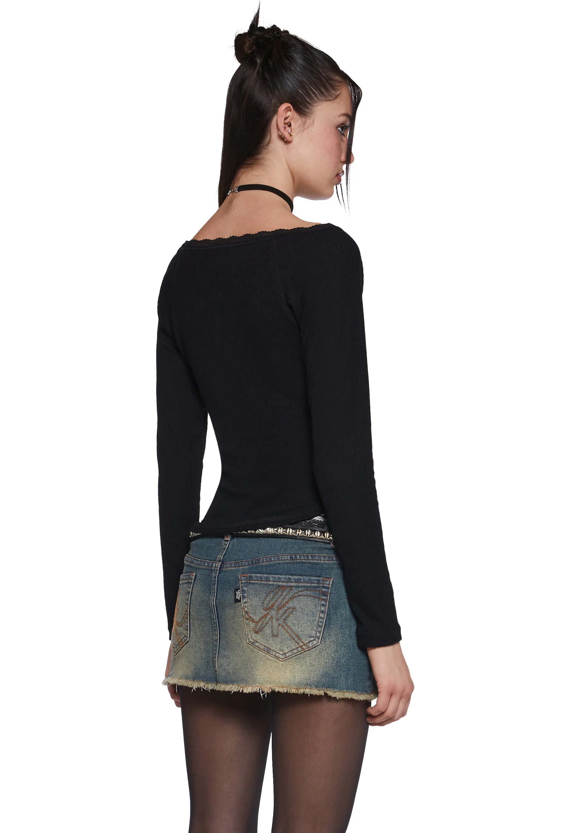 Text Me Long Sleeve Top - Black - Image 4