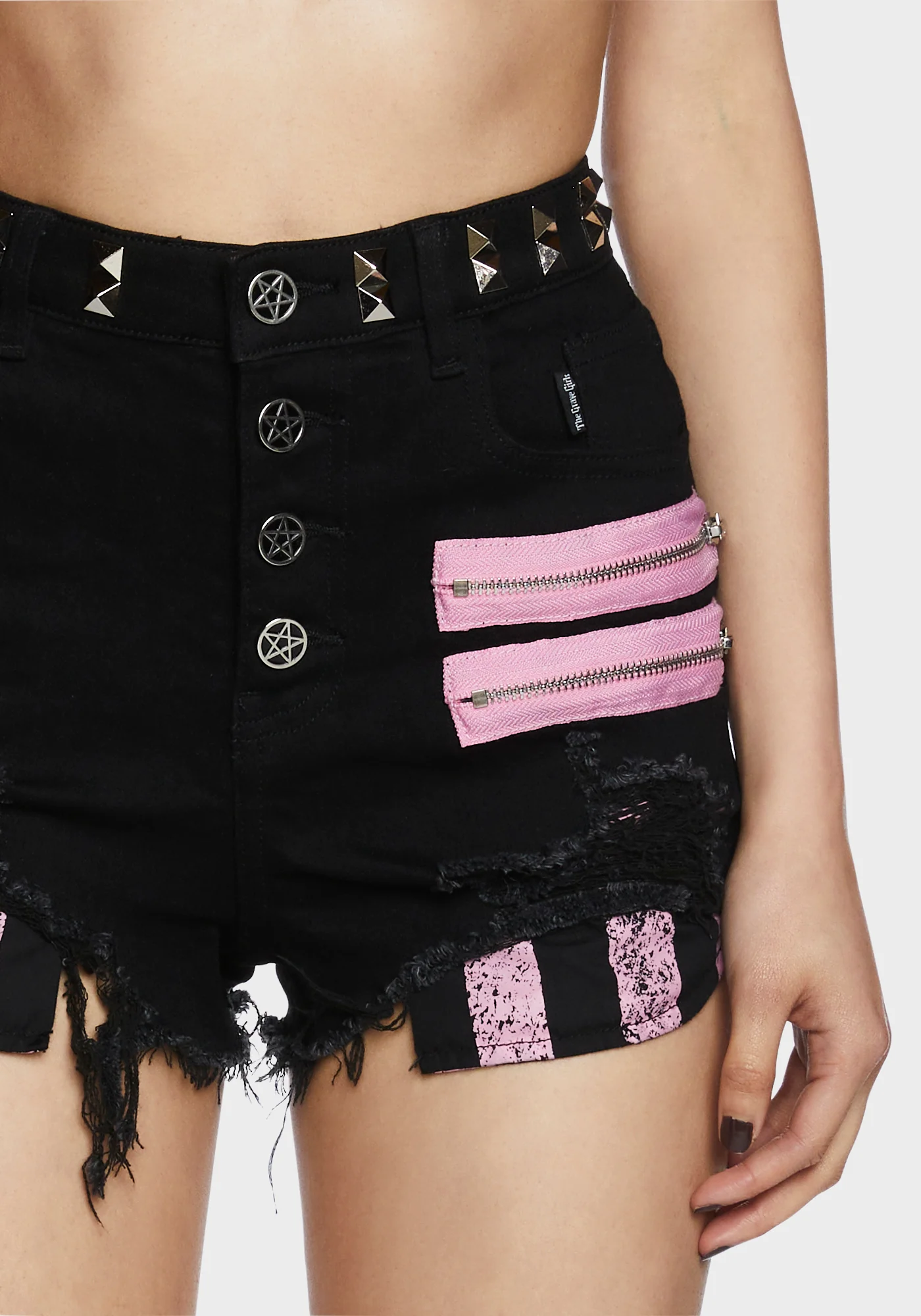 The Dead Instead Distressed Shorts - Black/Pink - Image 5